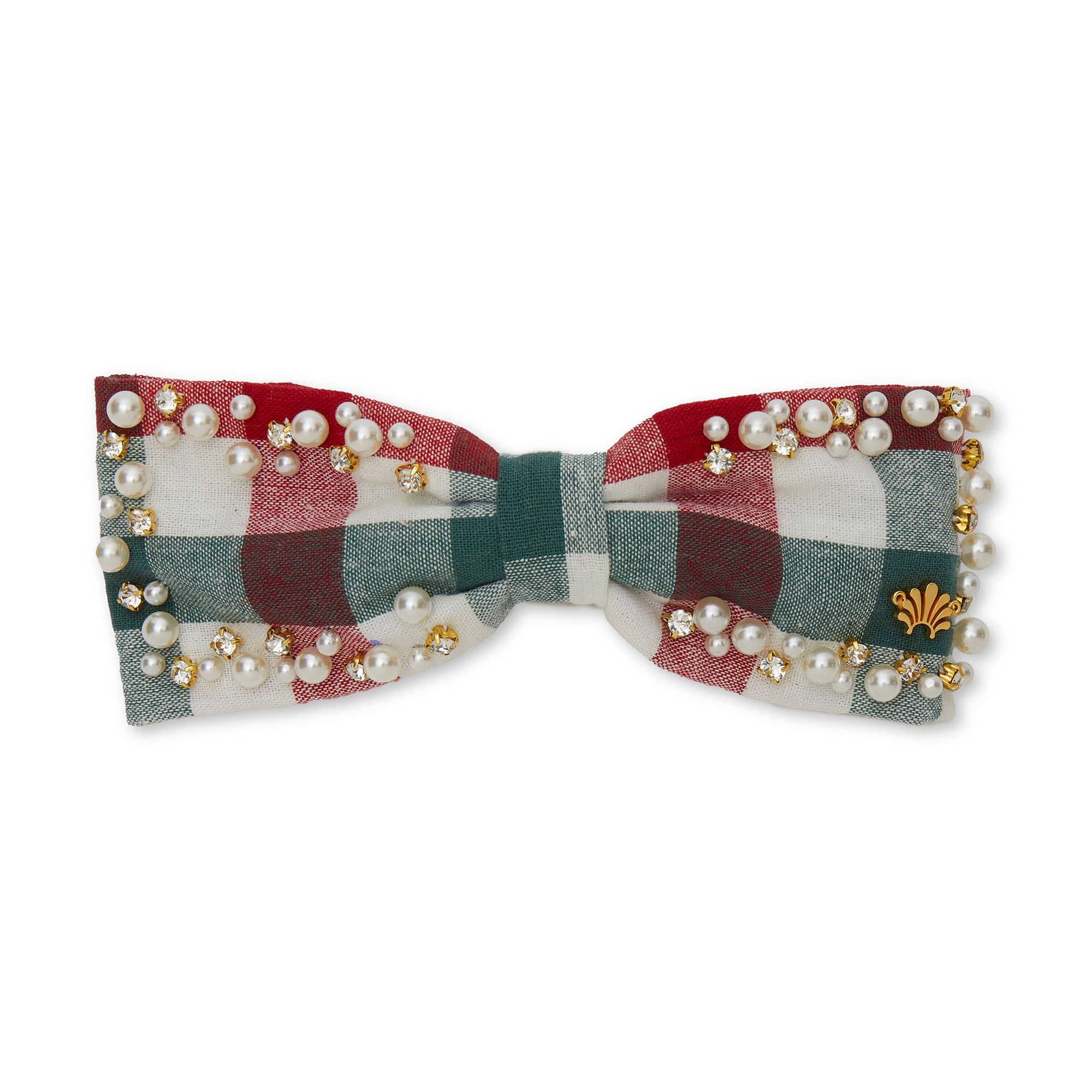 Christmas Gingham Riley Pearl Sprinkle Bow Barrette