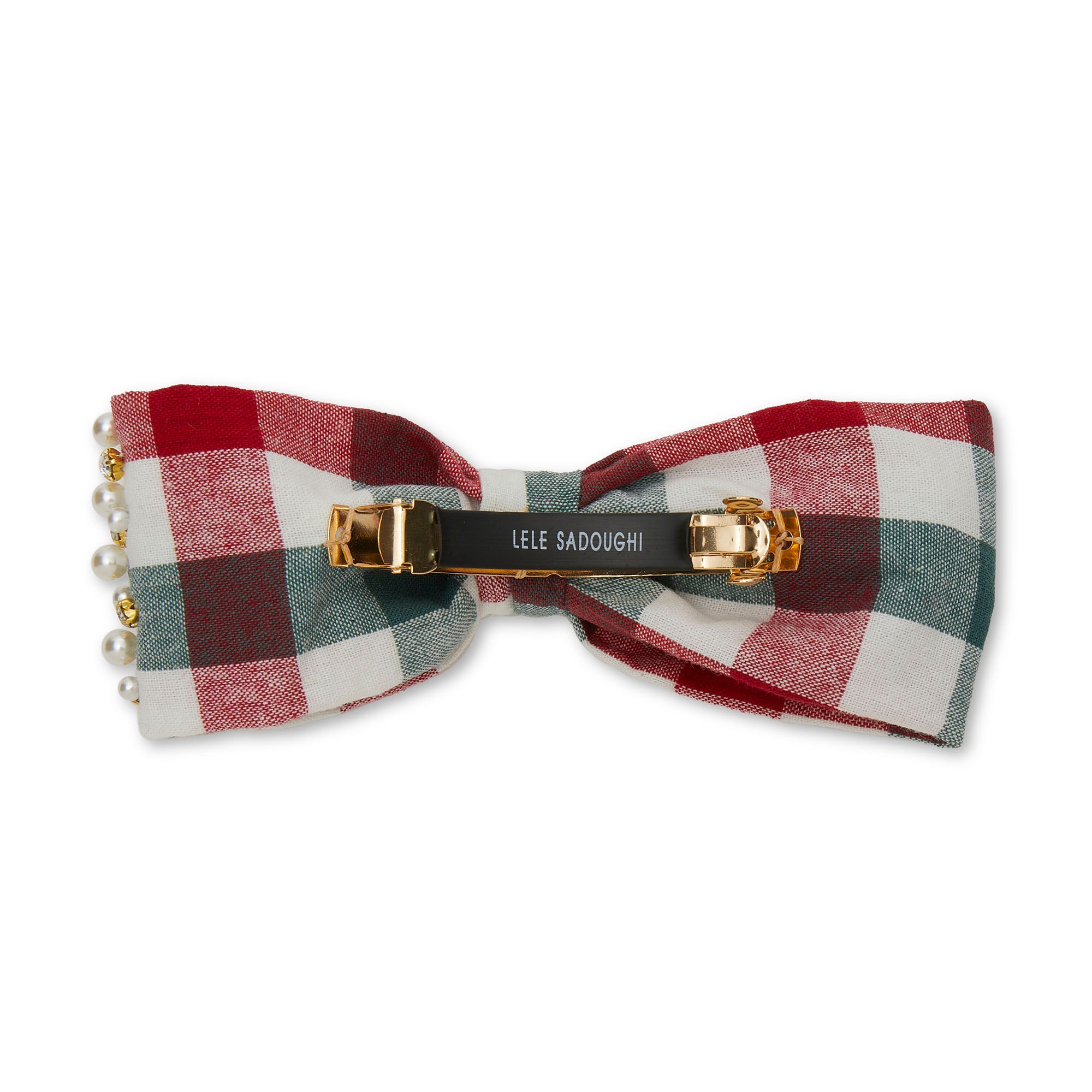 Christmas Gingham Riley Pearl Sprinkle Bow Barrette