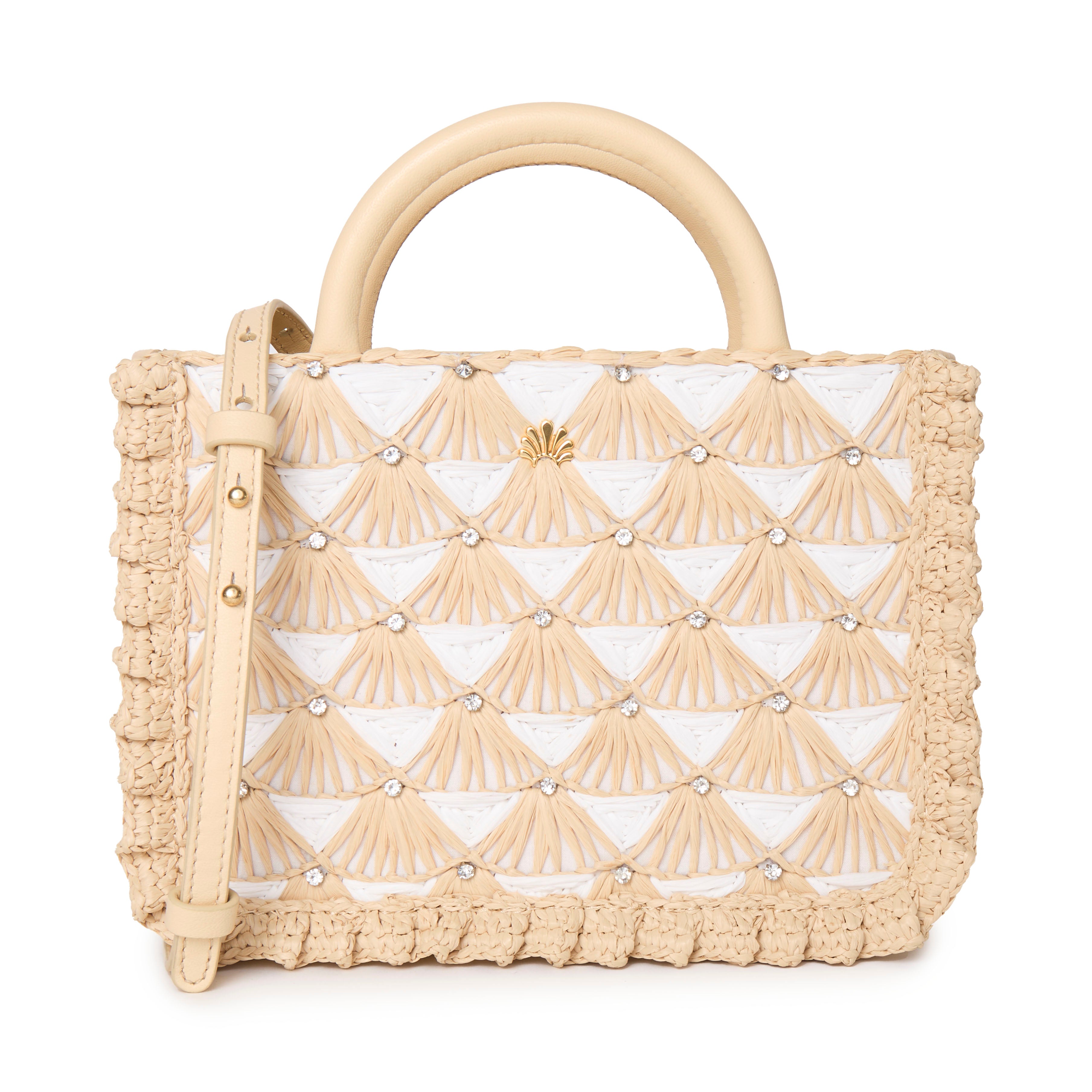 Maya Crystal Fan Raffia Mini Tote