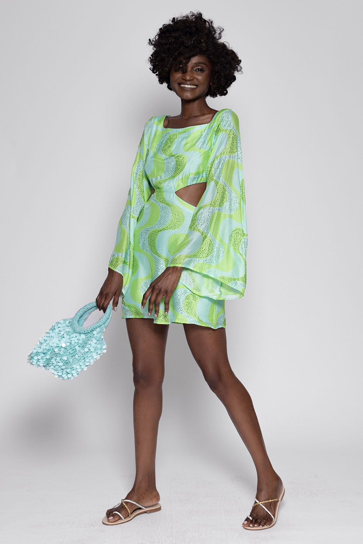 LUDIVINE SHORT DRESS AMAZONIA LIME & POOL