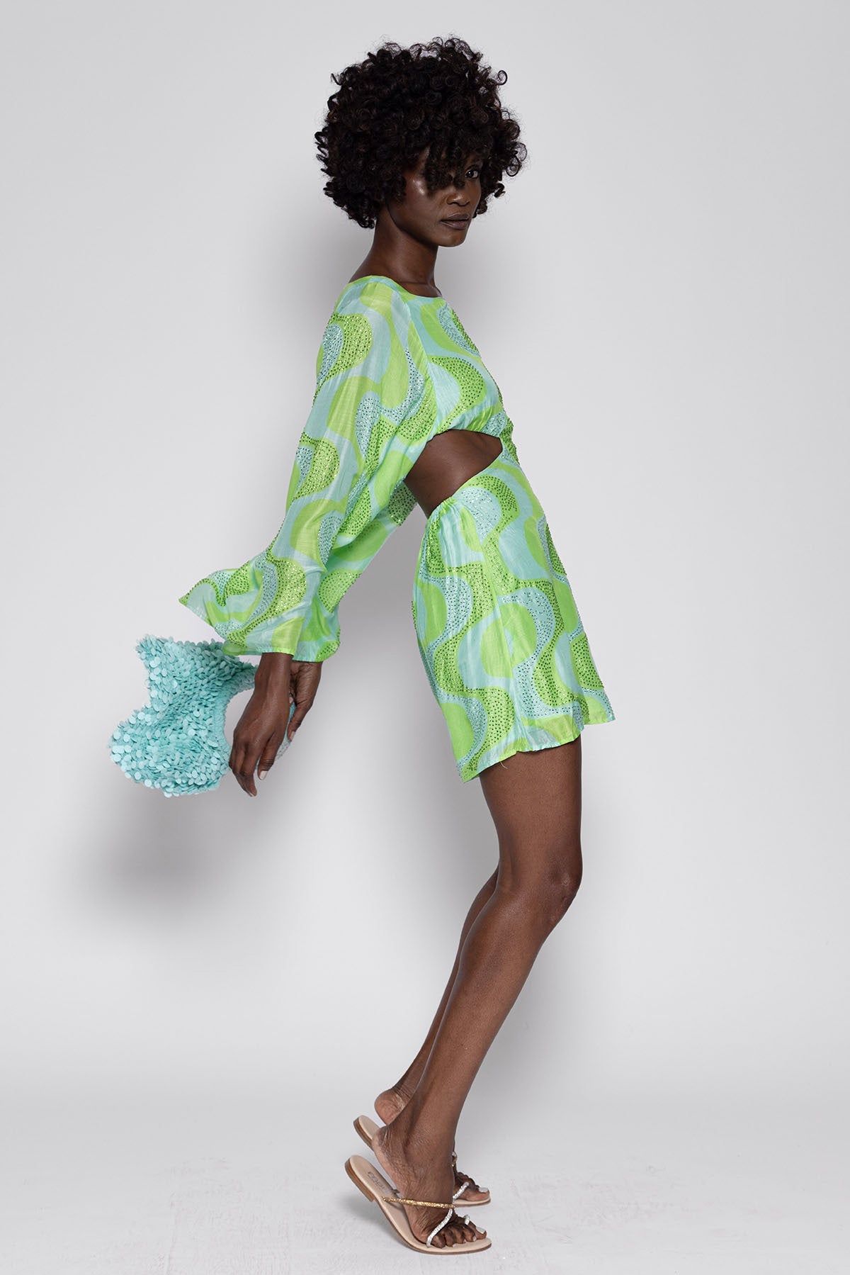 LUDIVINE SHORT DRESS AMAZONIA LIME & POOL