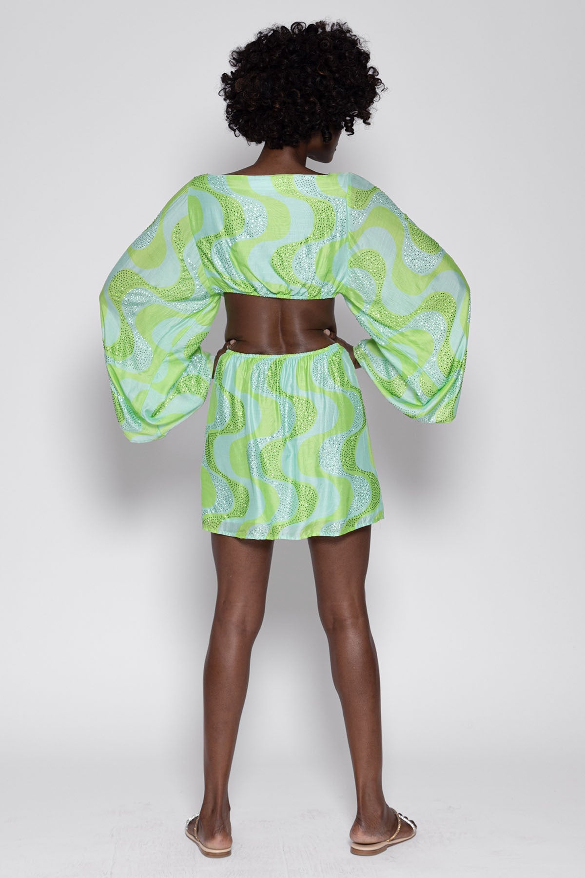 LUDIVINE SHORT DRESS AMAZONIA LIME & POOL