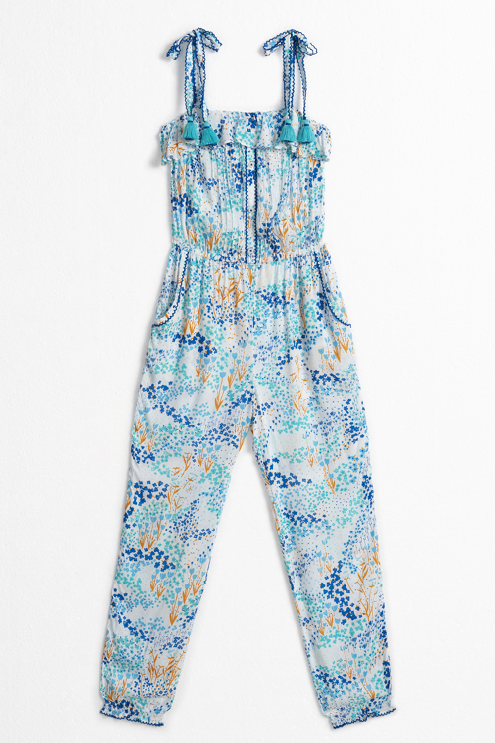 Long Jumpsuit Astra Kids V White Blue Tulipe Viscose