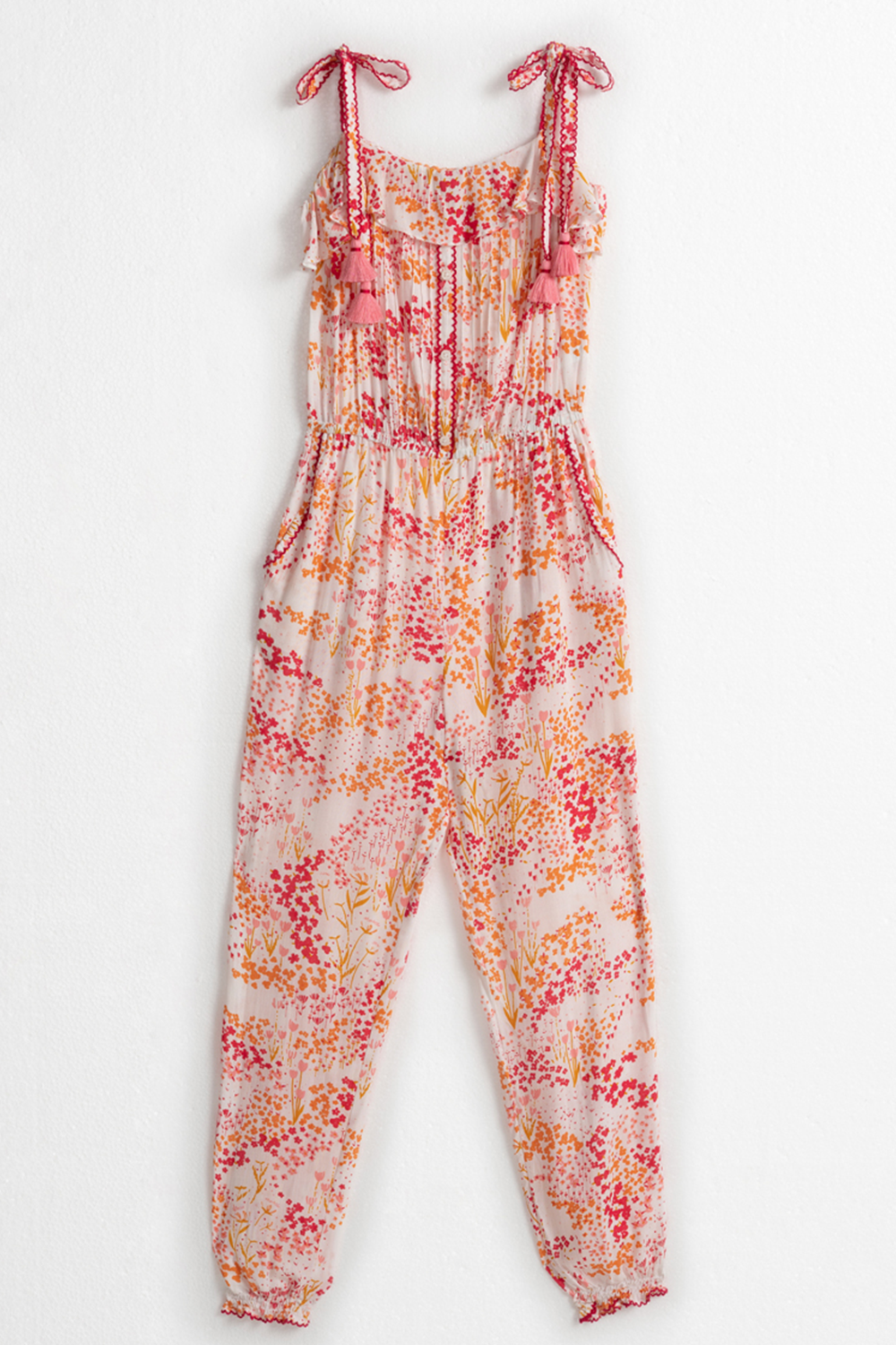 Poupette St Barth - Long Jumpsuit Astra - White Pink Tulipe