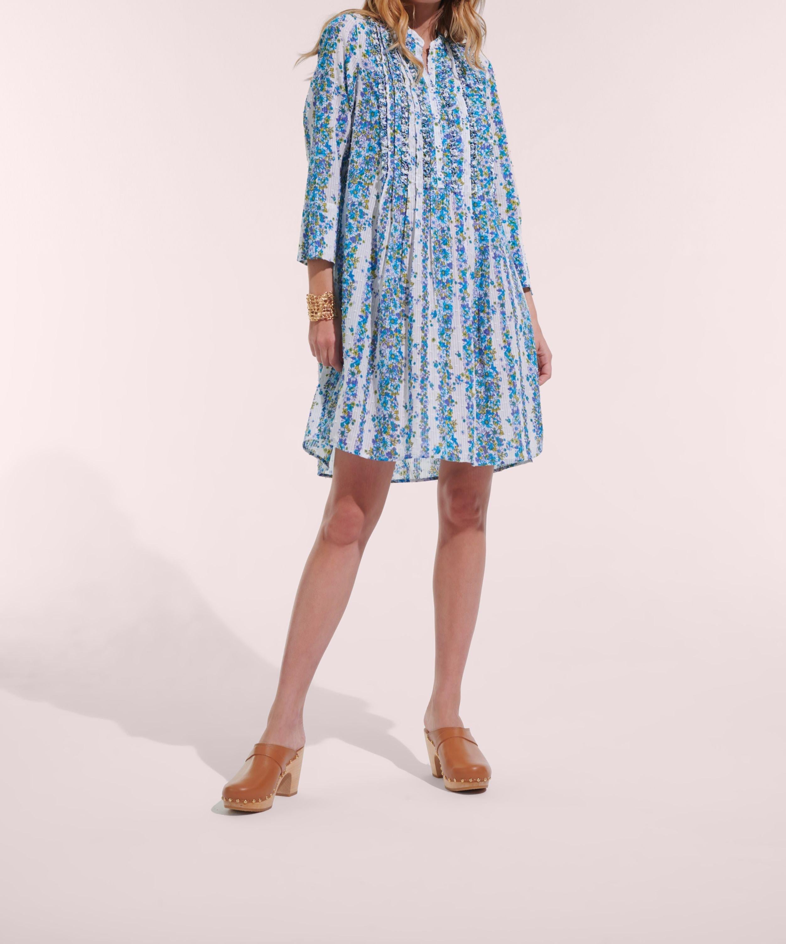 Mini Dress Bea - Blue Waves Flowers