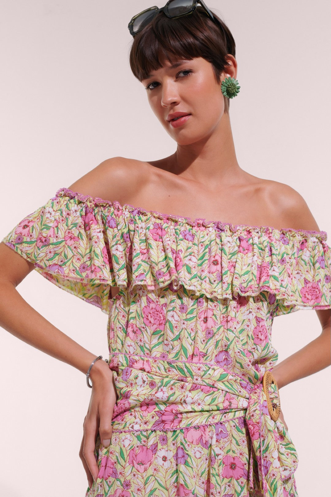 MINI DRESS BELLA V CK - GREEN PETUNIA