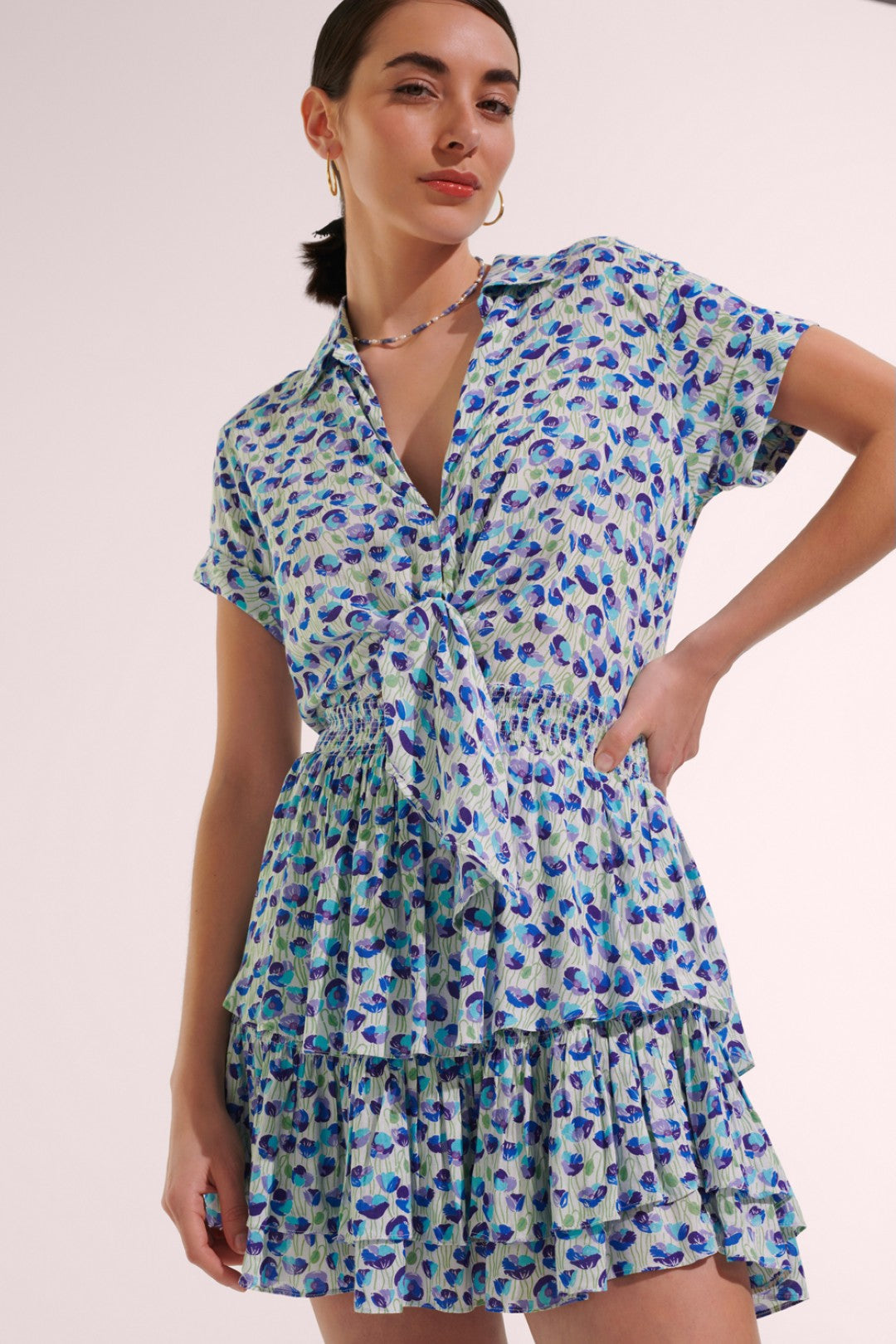 MINI DRESS BRENDA V - WHITE BLUE ALAMY