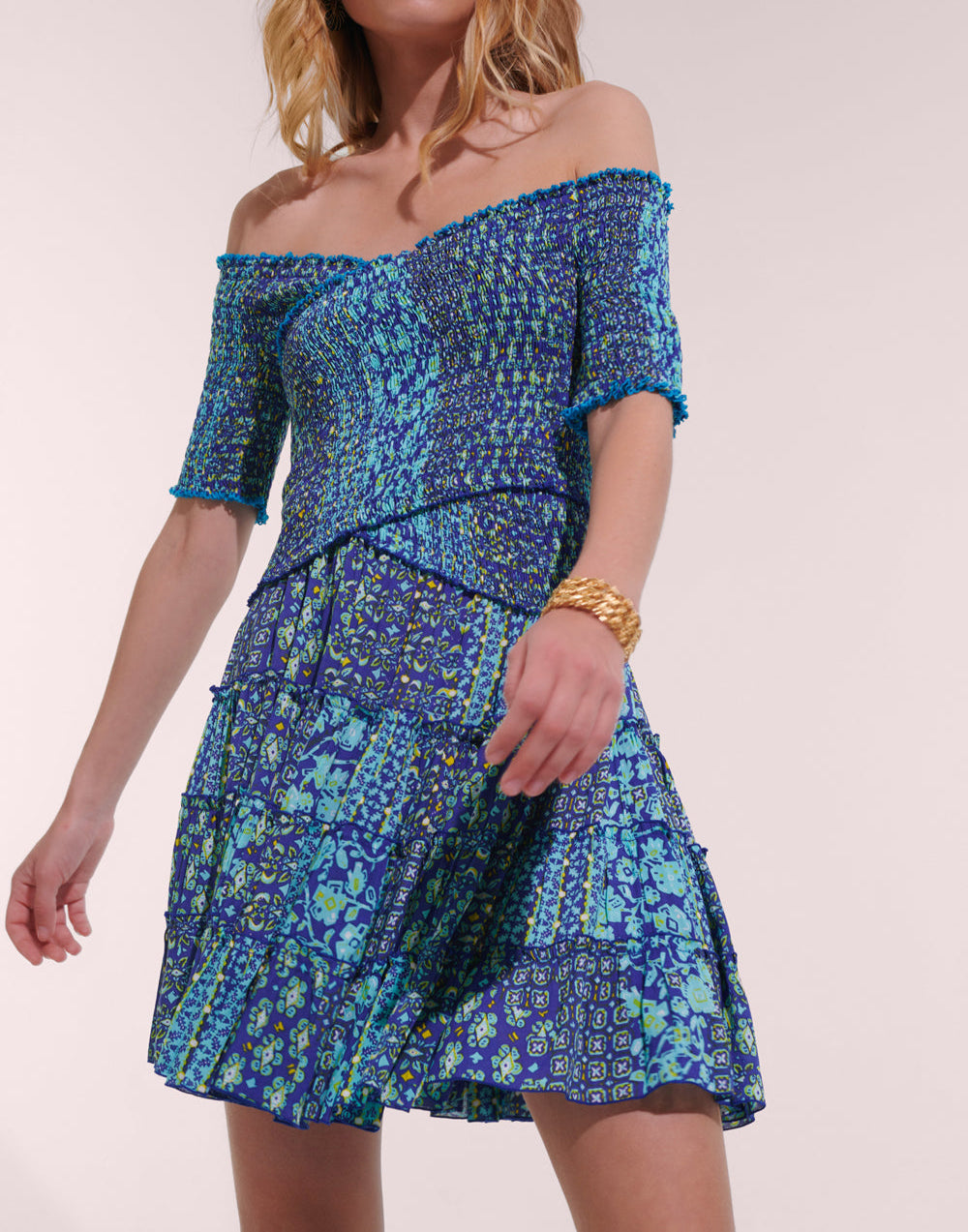 Mini Dress Soledad V Blue Verti Batik Viscose