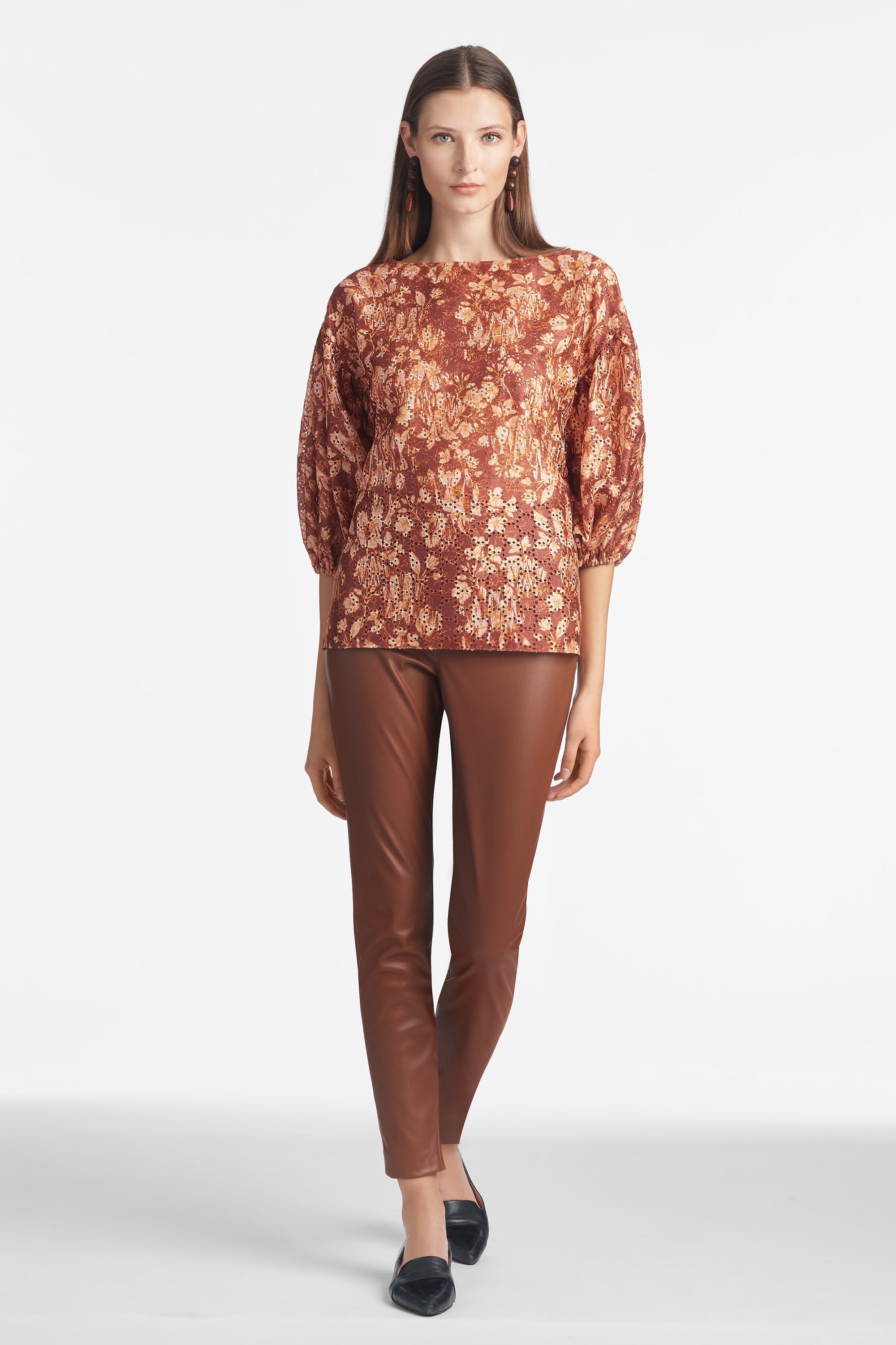 Mallory Blouse - Burgundy Peony Floral - Final Sale