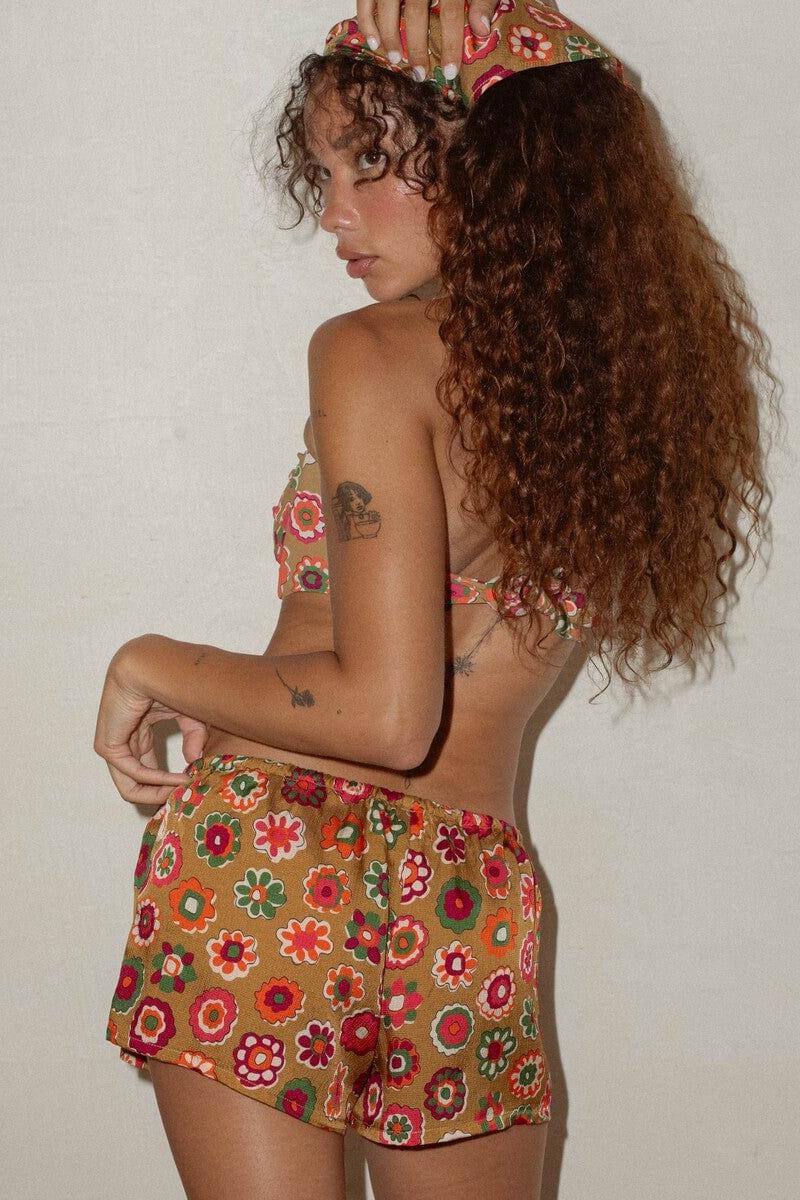 Mazzy Floral Silk Low-Rise Drawstring Short