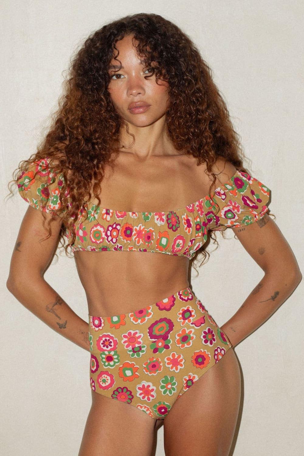 Mazzy Floral Added Coverage High Rise Bikini Bottom