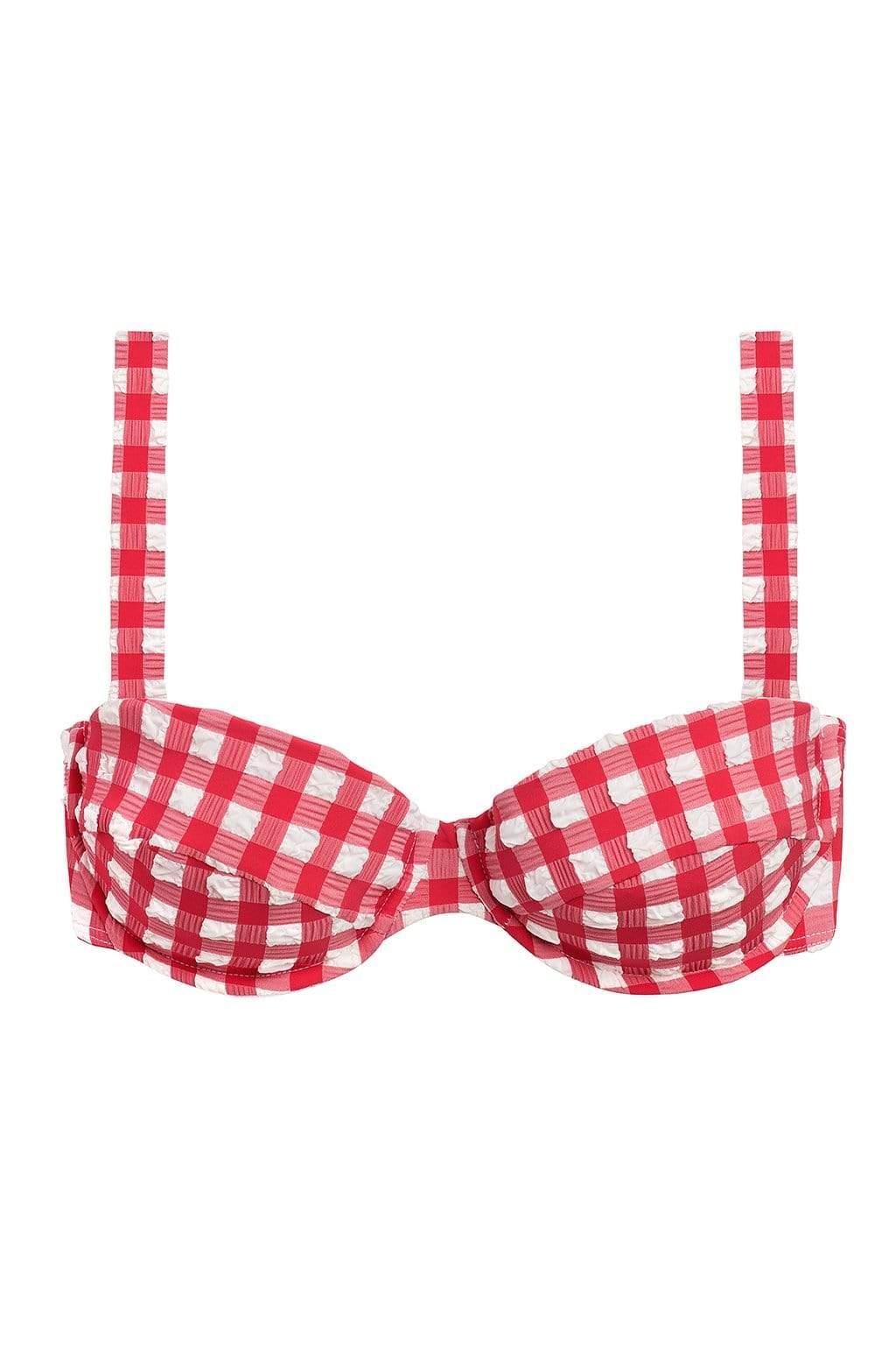 Red Gingham Bustier Bikini Top