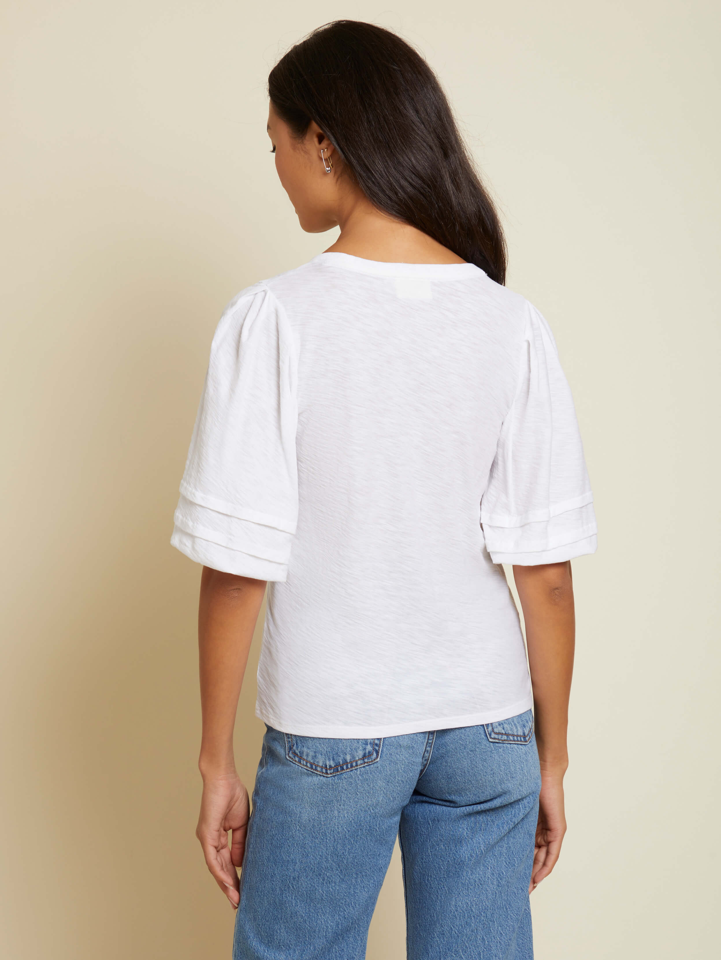 NATION LTD Nigella Checkered Scoop Neck Puff Sleeve Tee 