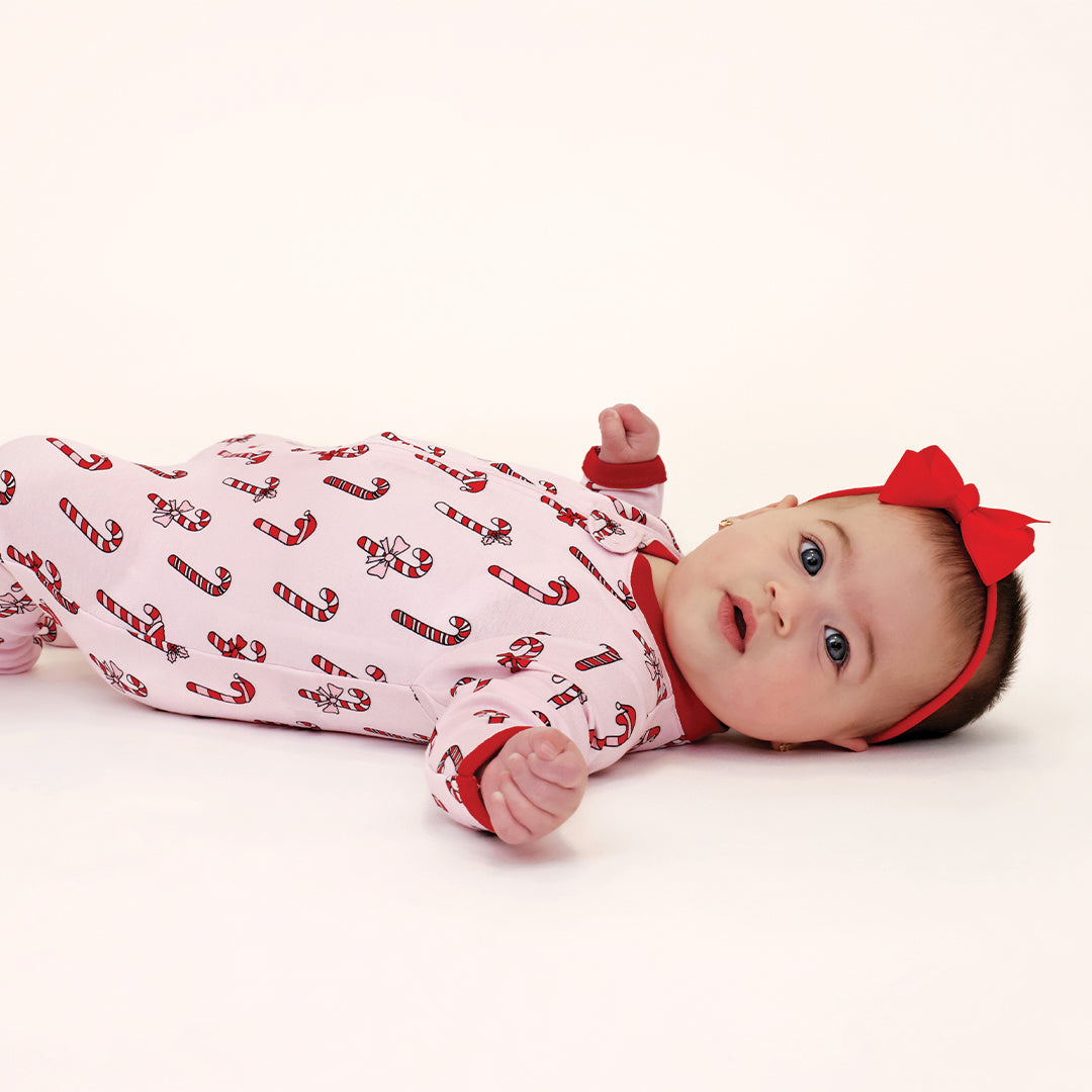 Zipper Footie Pink Candy Canes