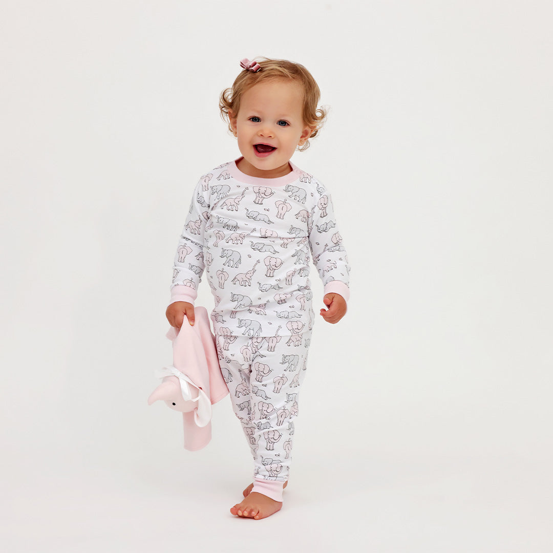 Two Piece Pj Pink Elephants