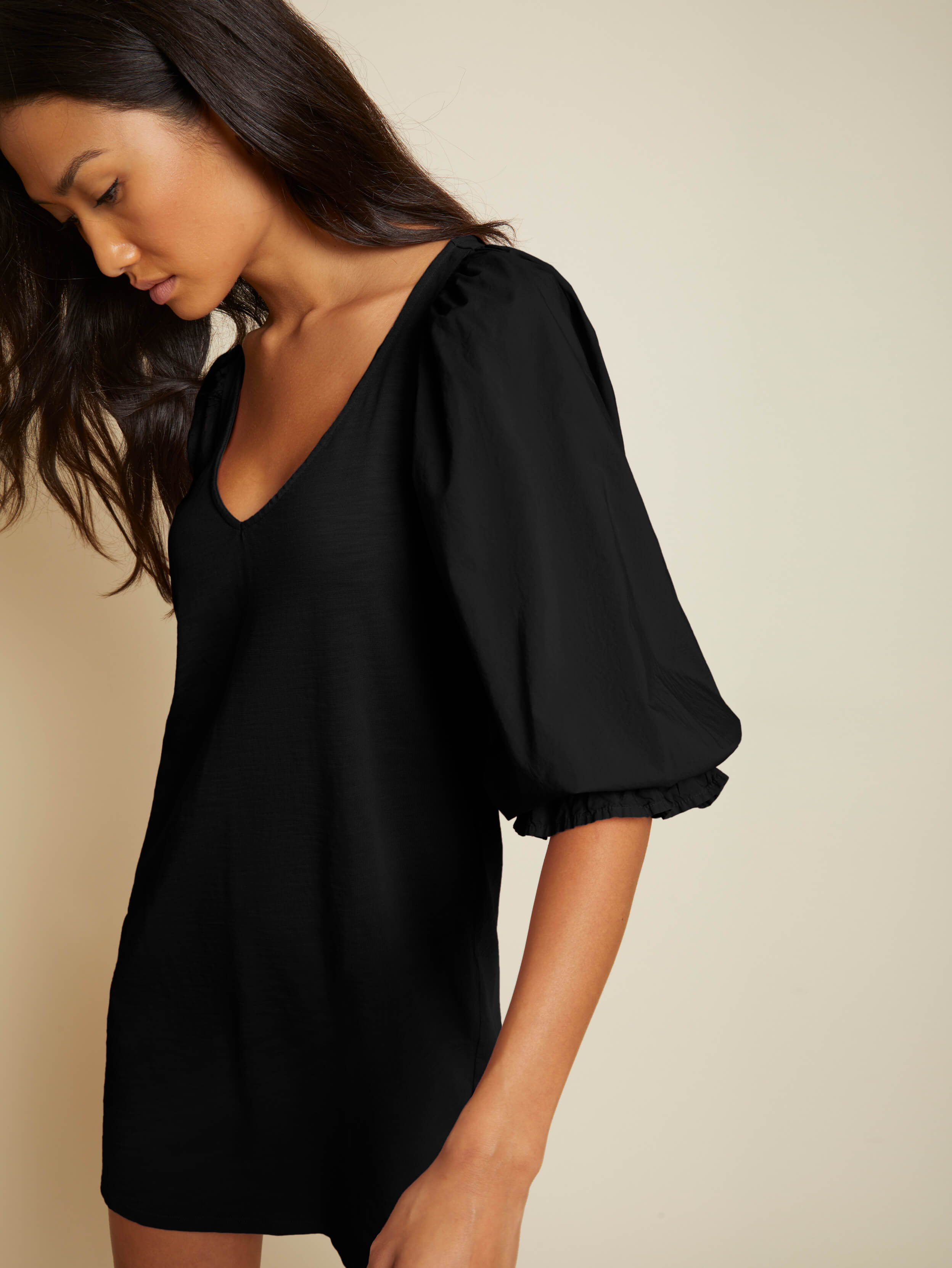 NATION LTD Oralia Puff Sleeve V Neck Mini Dress