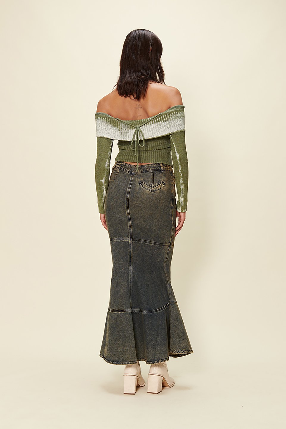 Off The Shoulder Fade Knit | Moss