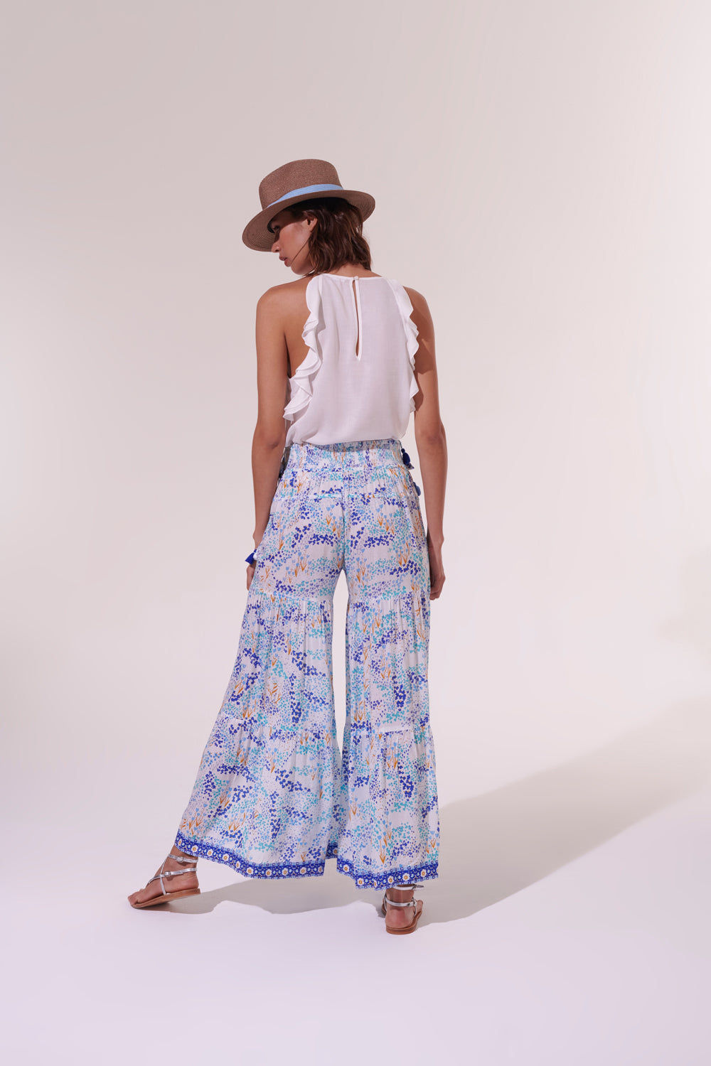 Poupette St Barth - Pant Soledad - White Blue Tulipe