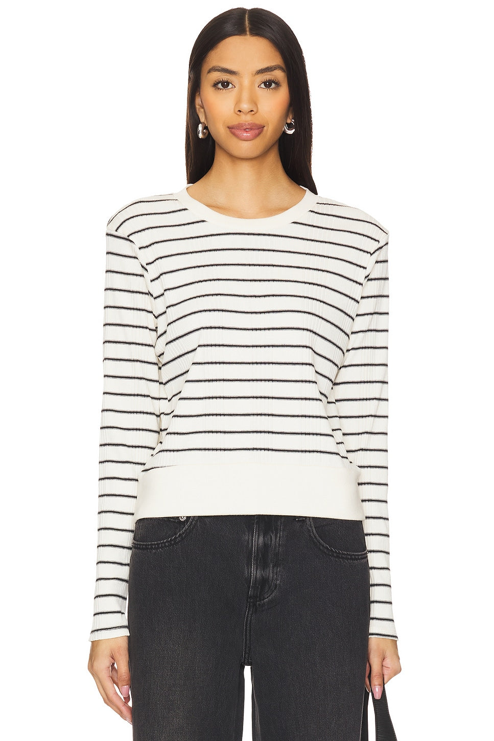 T220 - Stef - Rib Striped Long Sleeve Boxy Tee