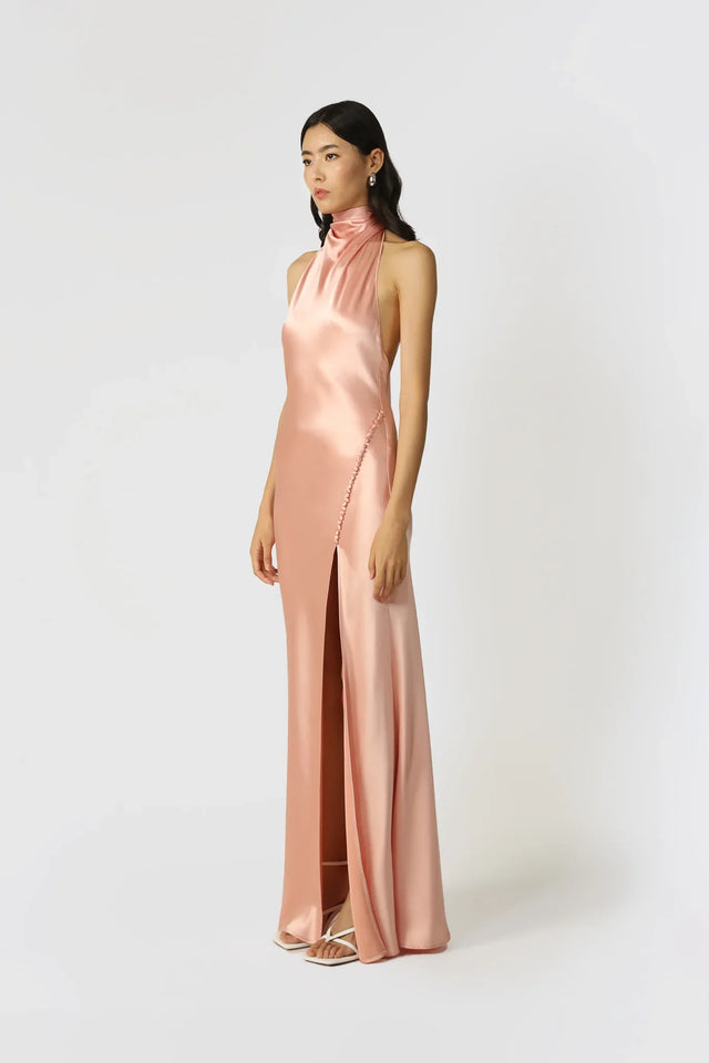 Penelope Backless Satin Gown - Pink Champagne