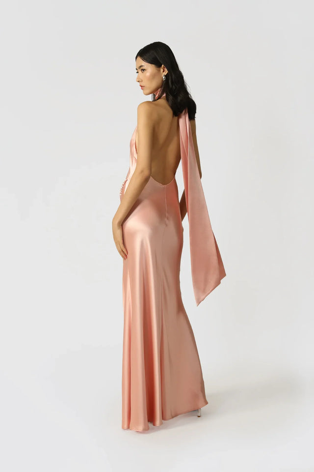 Penelope Backless Satin Gown - Pink Champagne
