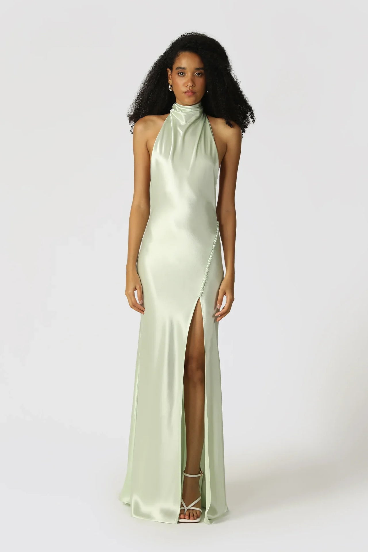 Penelope Backless Satin Gown - Pistachio