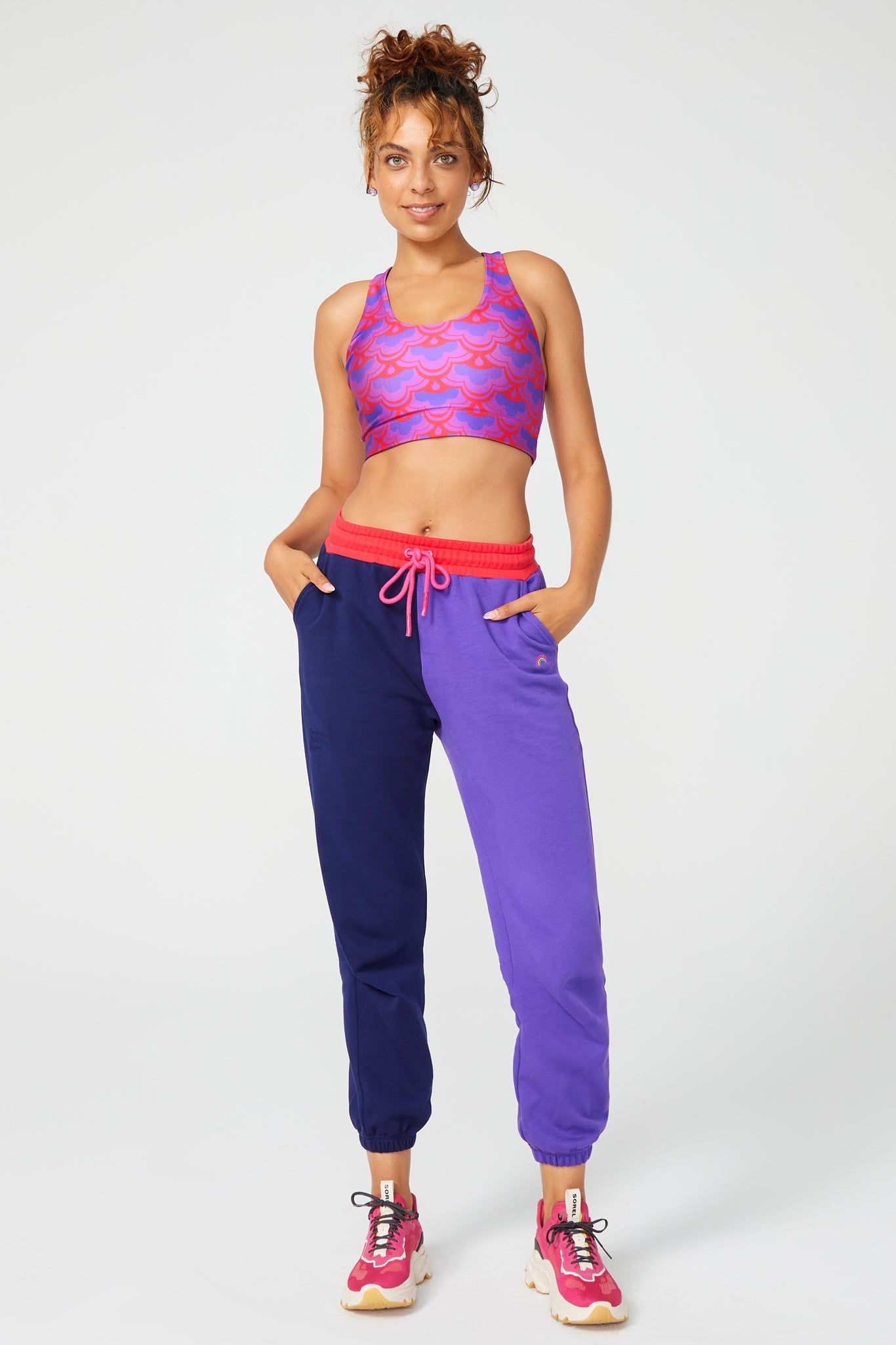Colorblock Sweatpants in Navy and Electric Purple