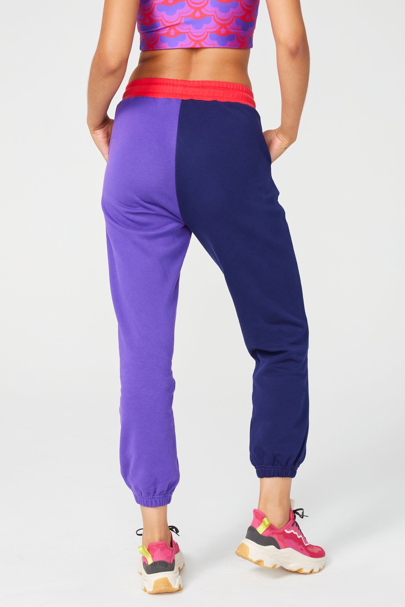 Colorblock Sweatpants in Navy and Electric Purple