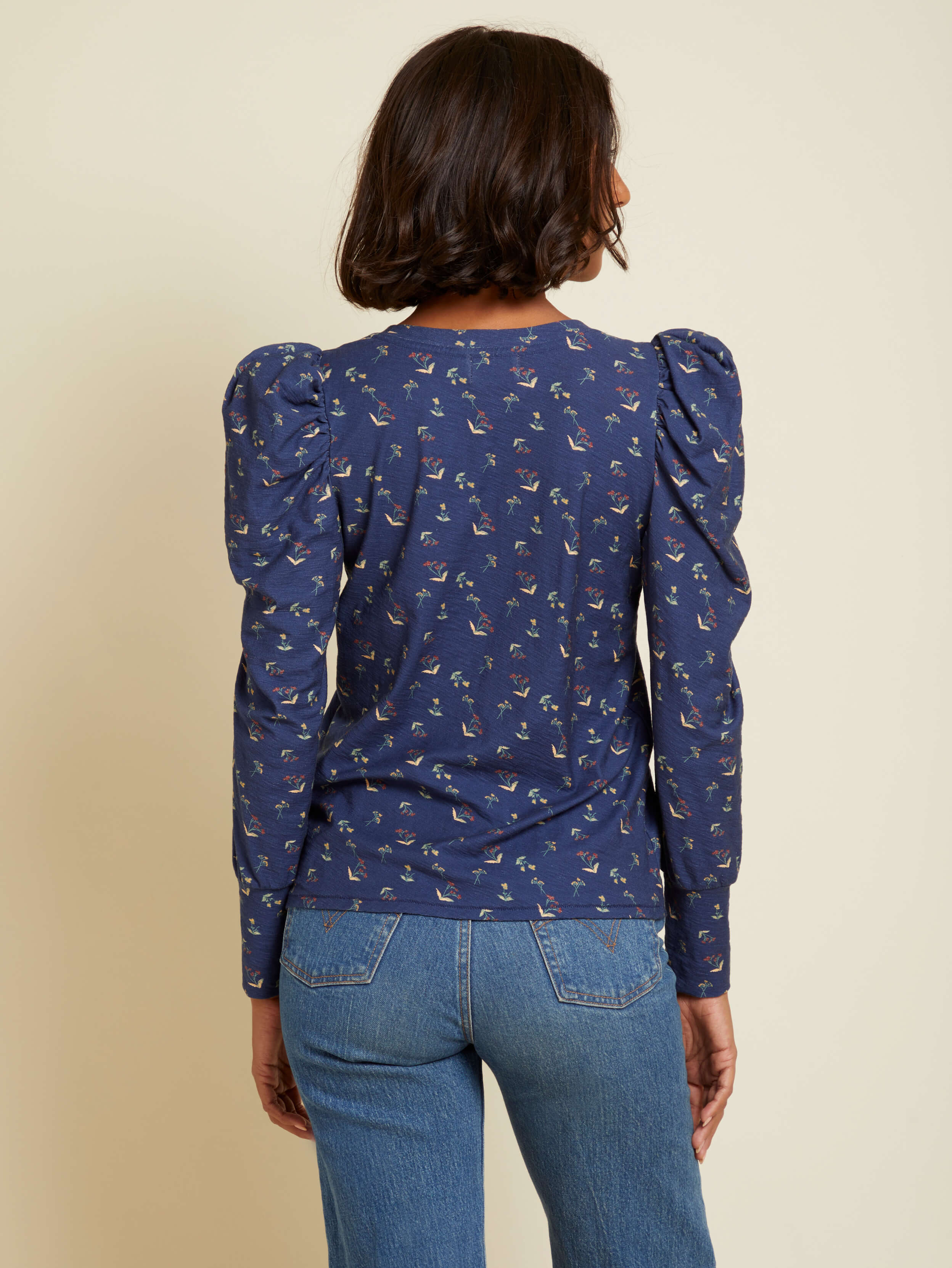 NATION LTD Romy Floral Long Sleeve Puff Shoulder Shirt