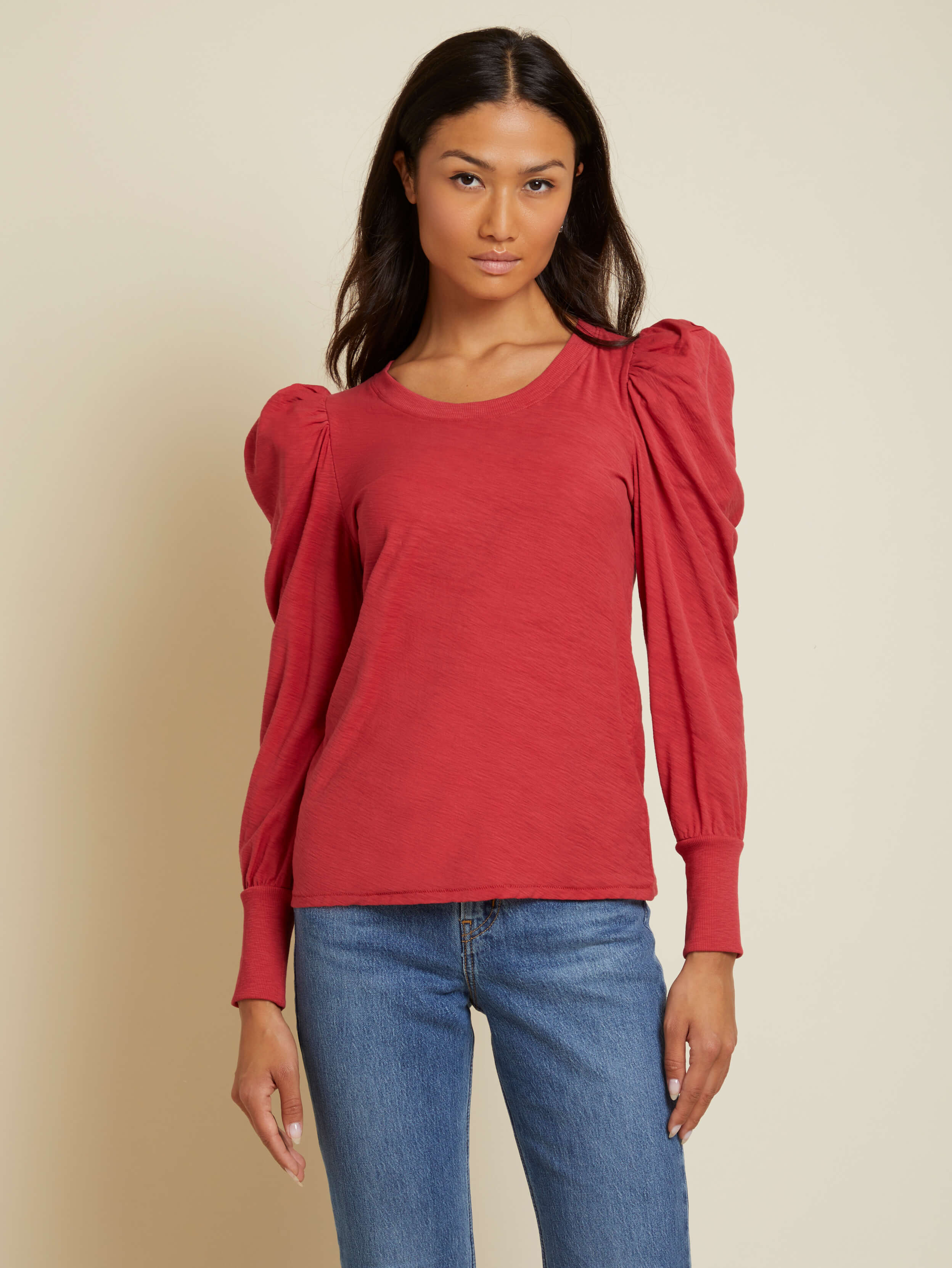 NATION LTD Romy Long Sleeve Puff Shoulder Shirt