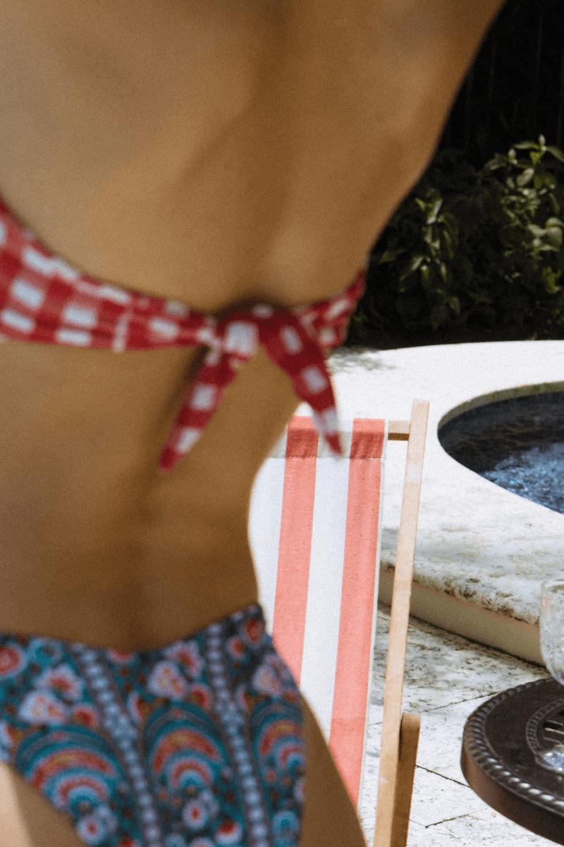 Red Gingham Tori Ties Bandeau Bikini Top