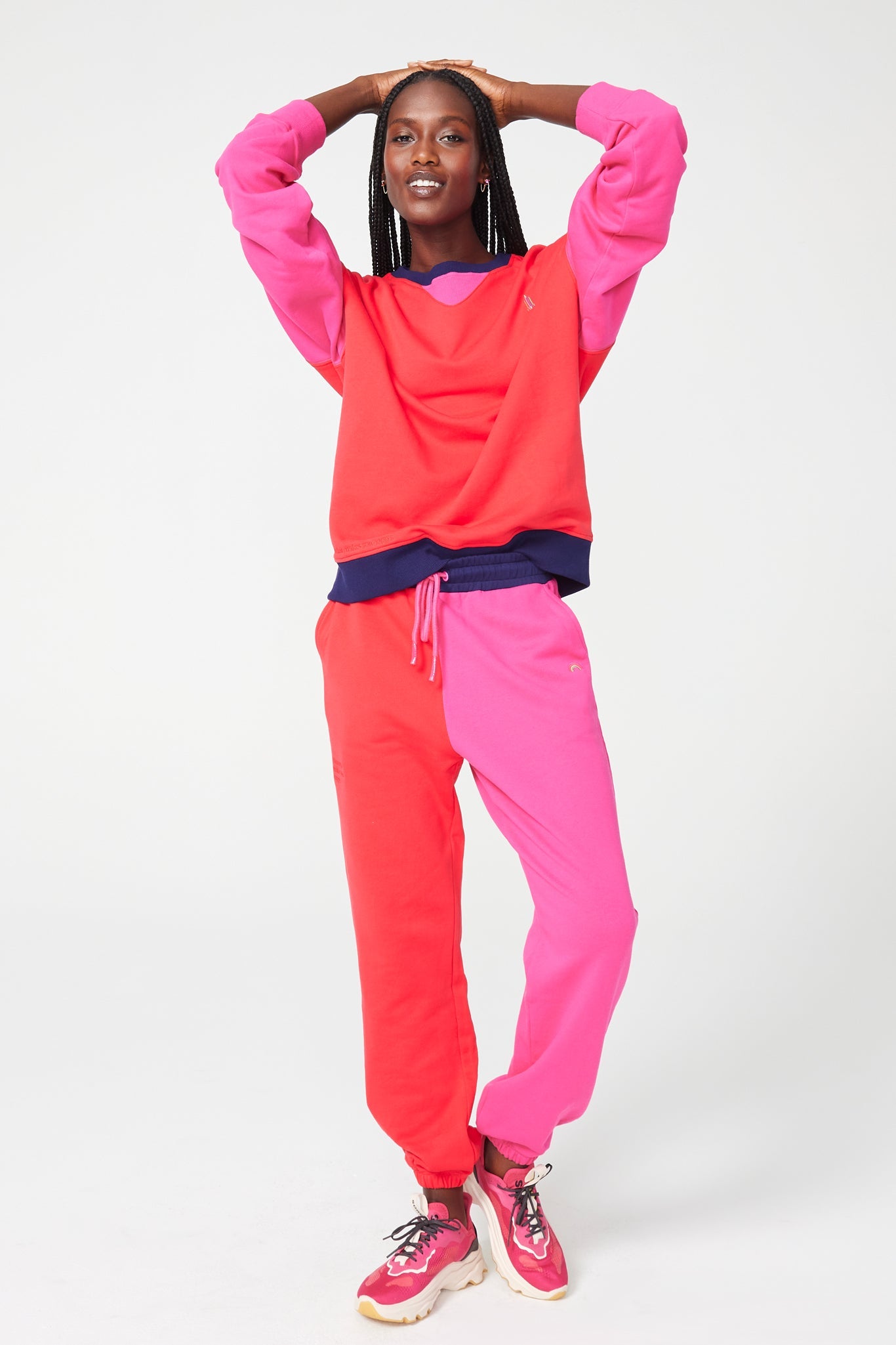 Colorblock Sweatpants in Hot Red and Terez Pink