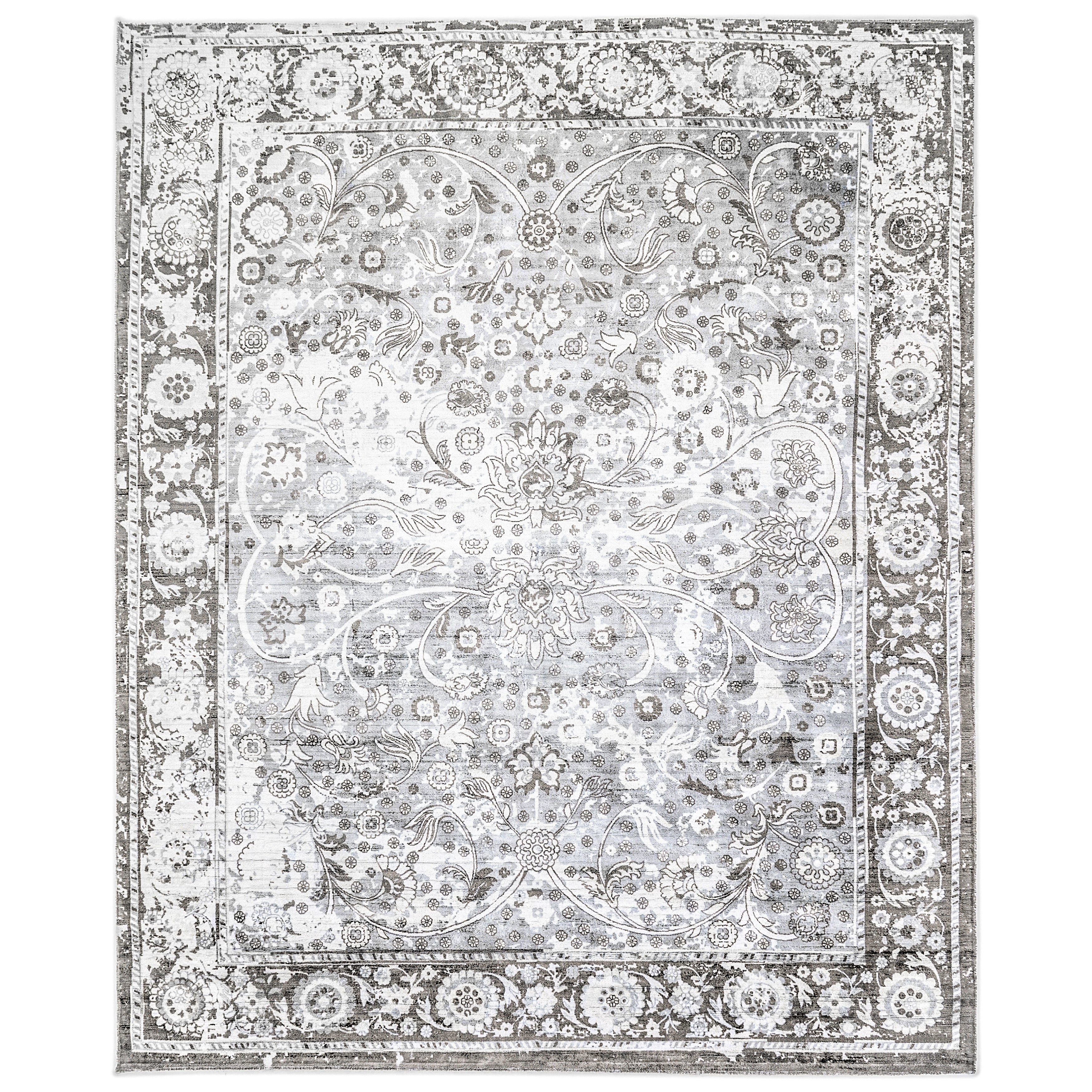 Royal Handmade Contemporary Floral Gray Area Rug