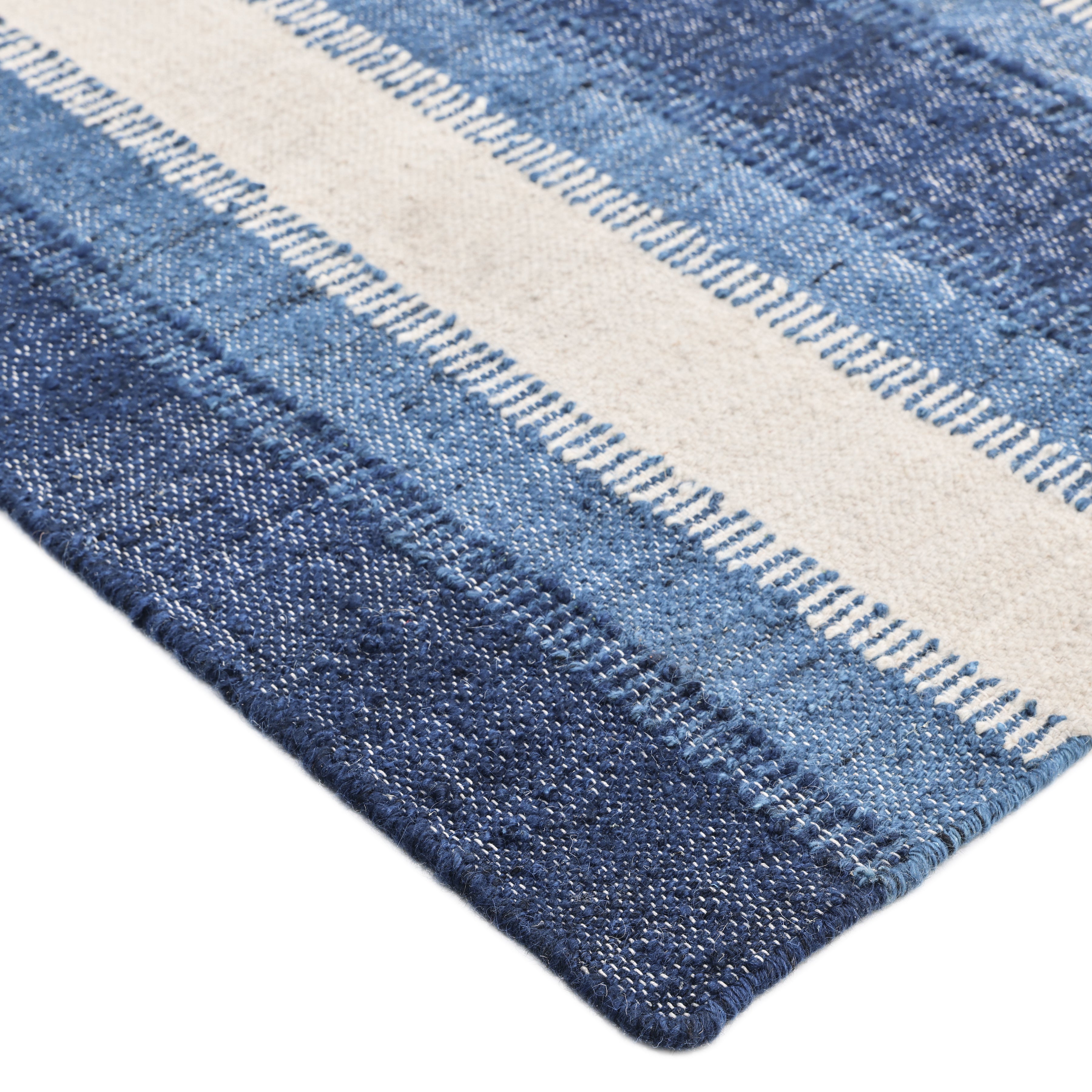 Levi Handmade Contemporary Striped Blue Area Rug