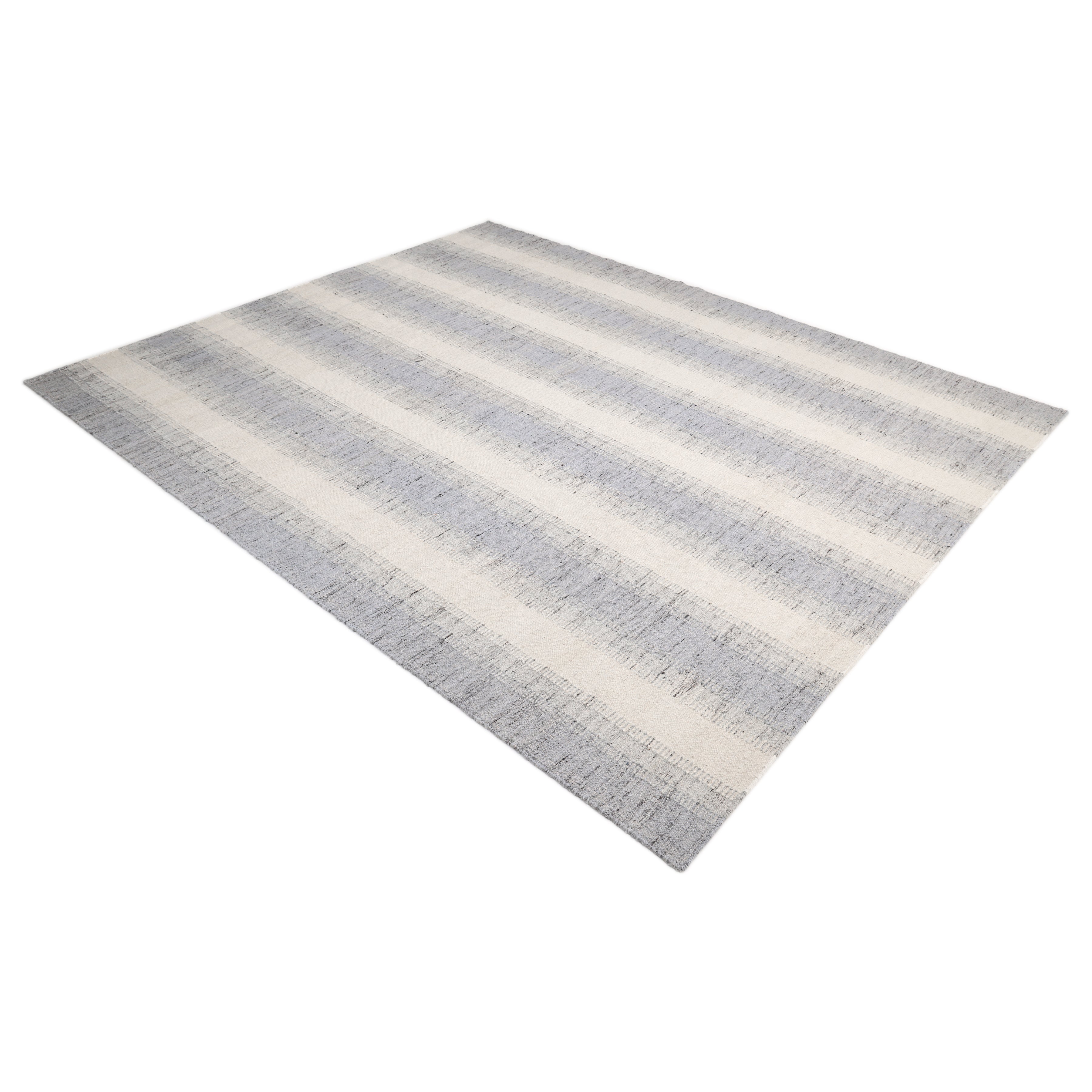 Levi Handmade Contemporary Striped Gray Area Rug