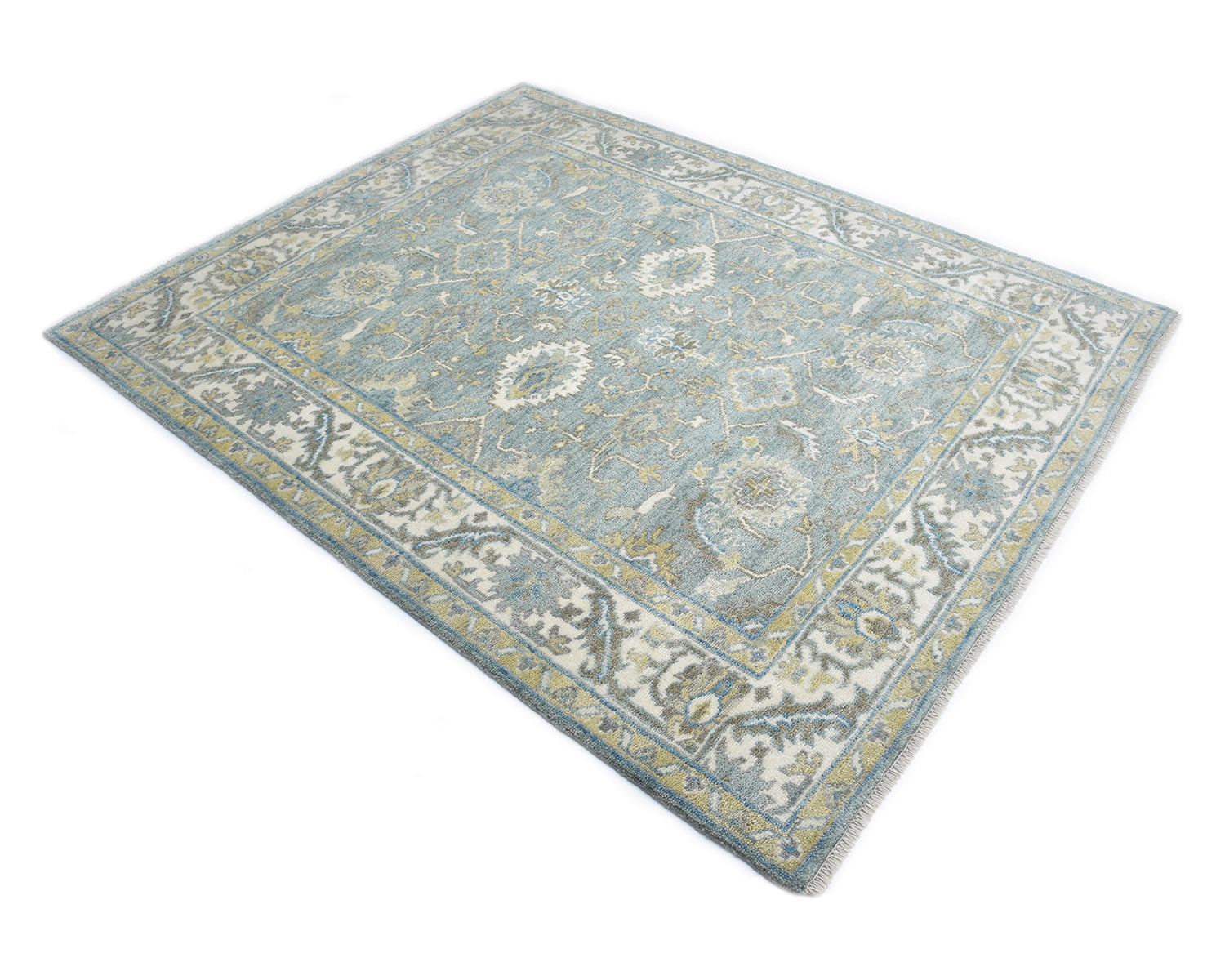 Winston Handmade Traditional Floral Blue Area Rug