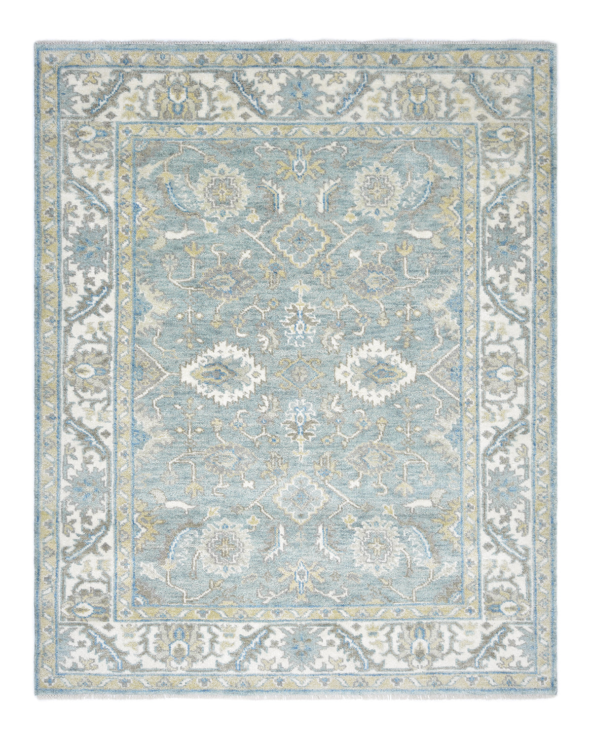 Winston Handmade Traditional Floral Blue Area Rug