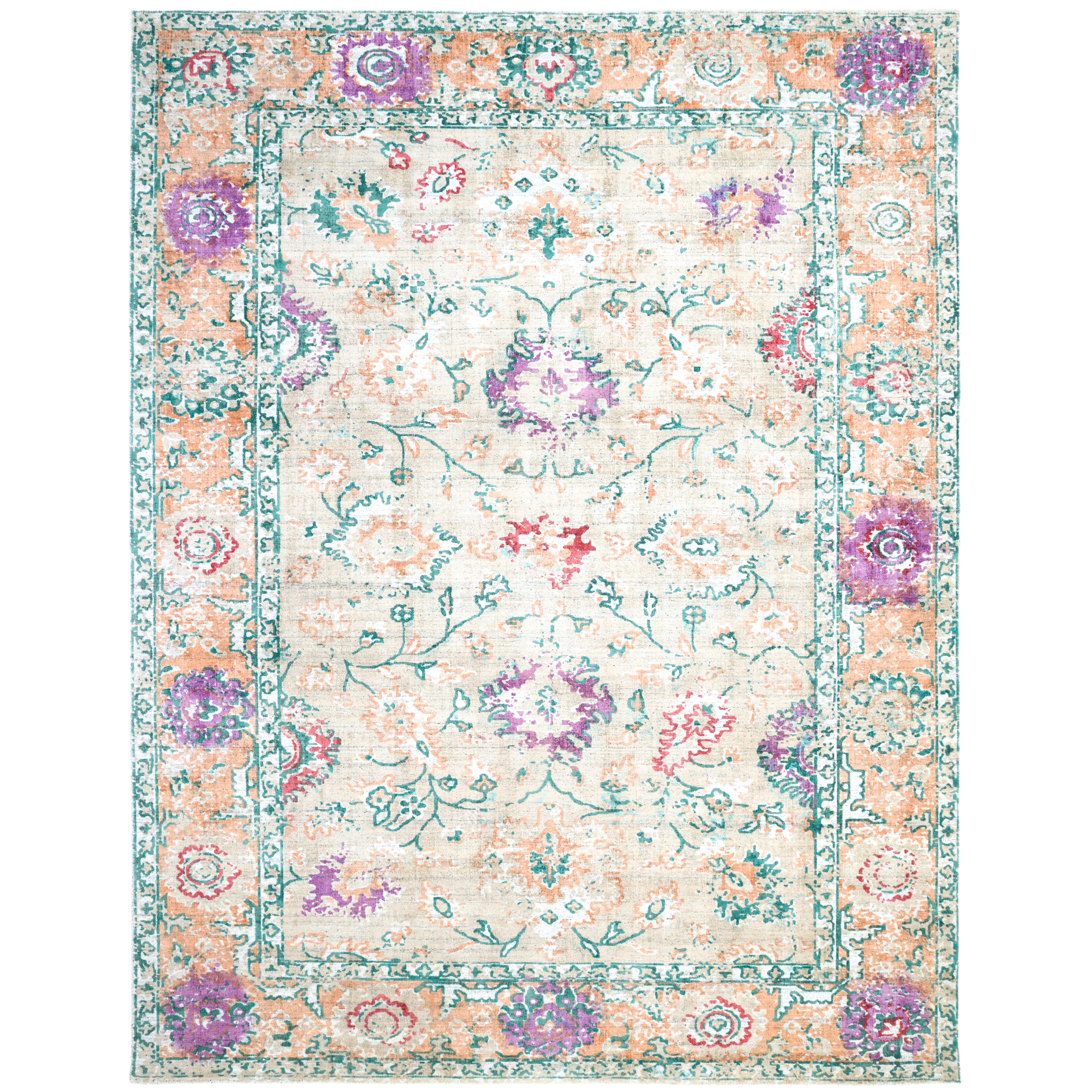 Ithica Handmade Contemporary Floral Beige Area Rug