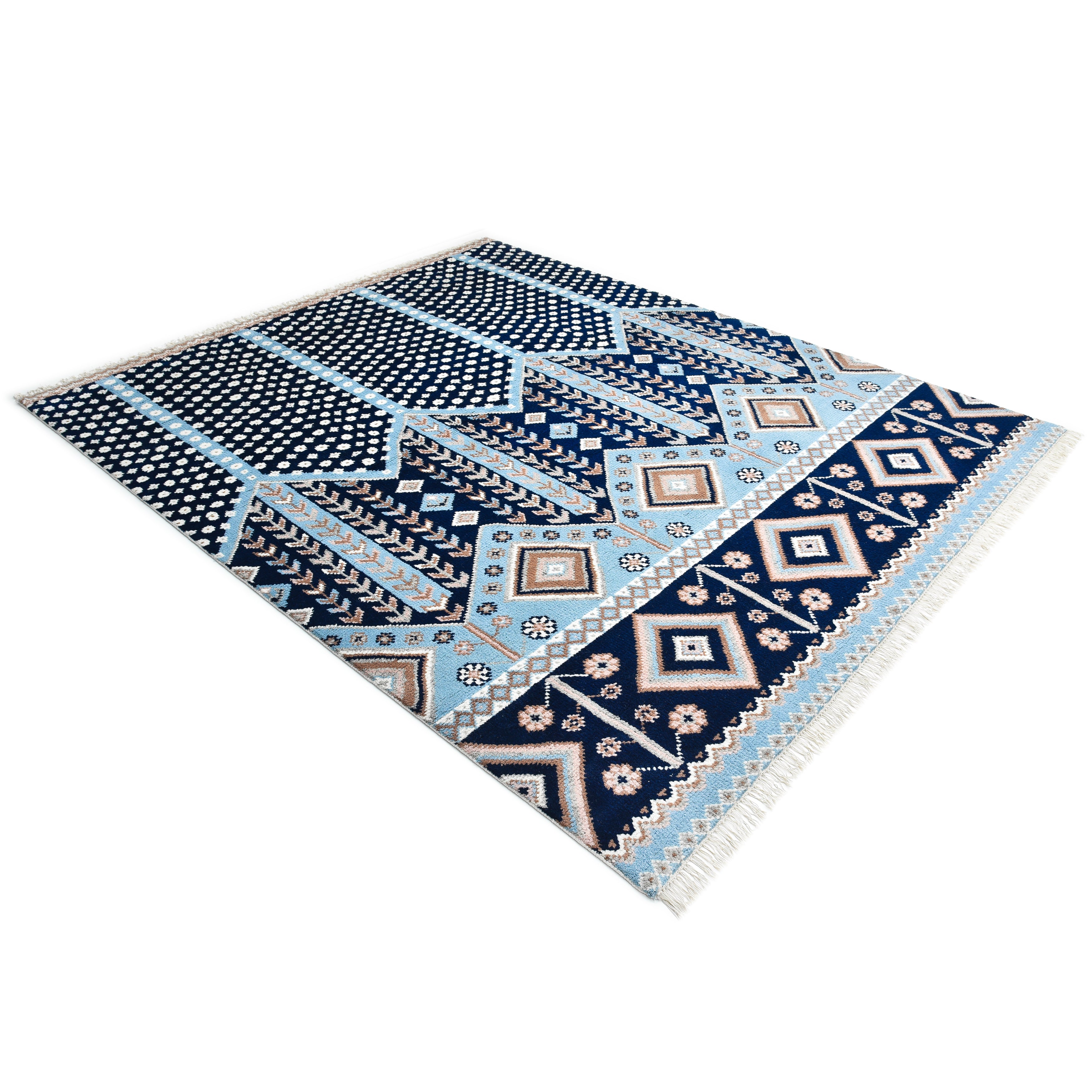 Hudson Handmade Contemporary Floral Blue Area Rug