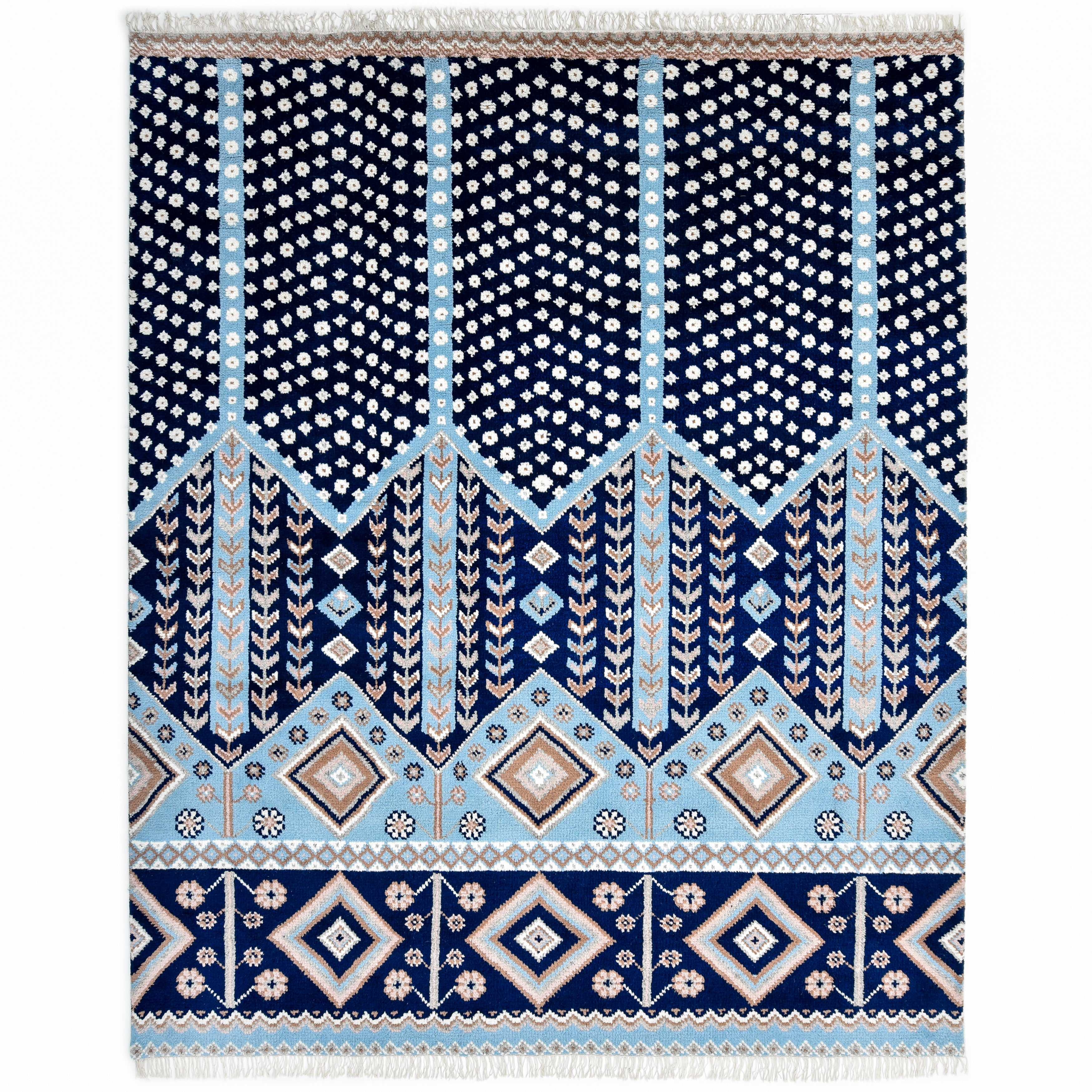 Hudson Handmade Contemporary Floral Blue Area Rug