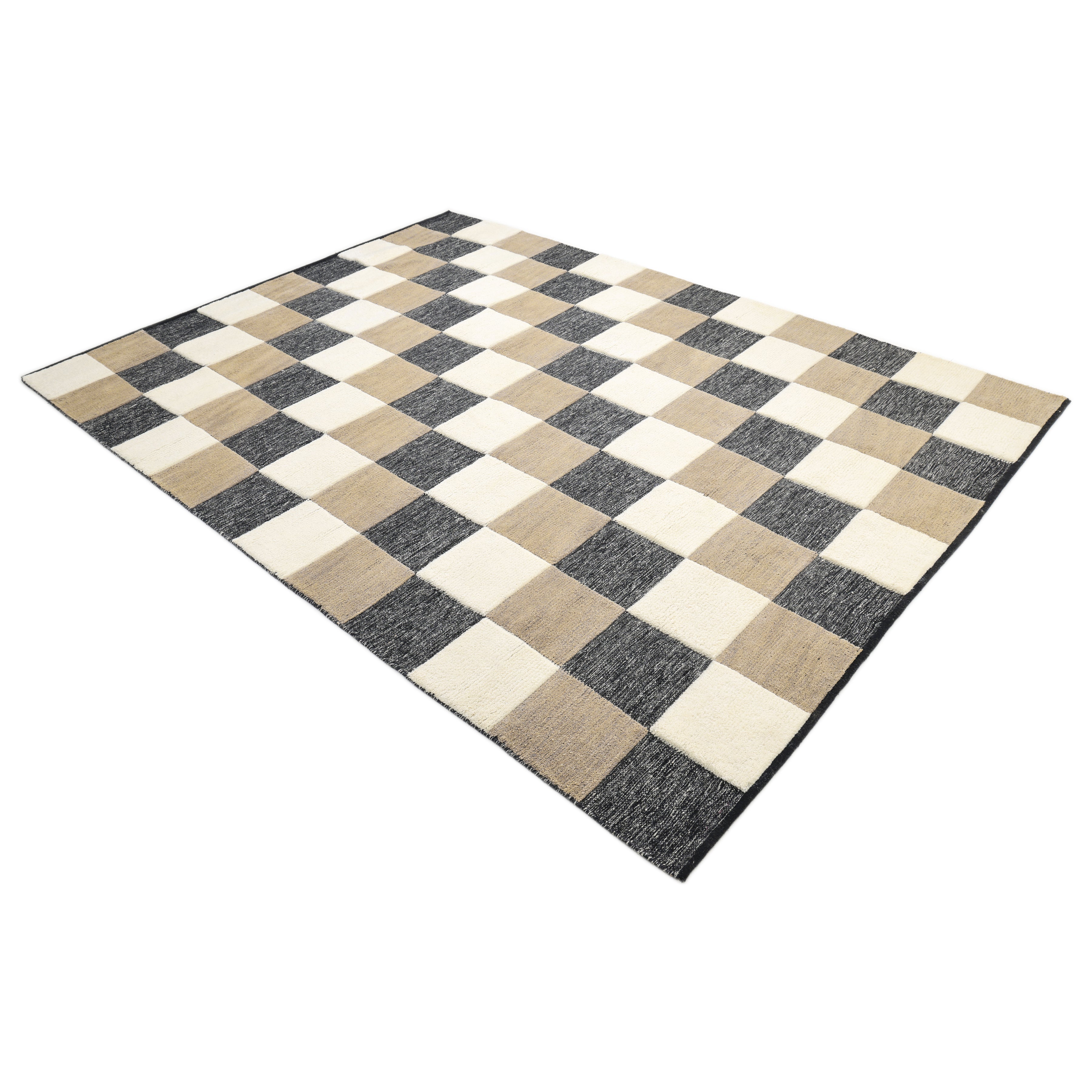 Livingston Handmade Contemporary Checkered Brown Area Rug