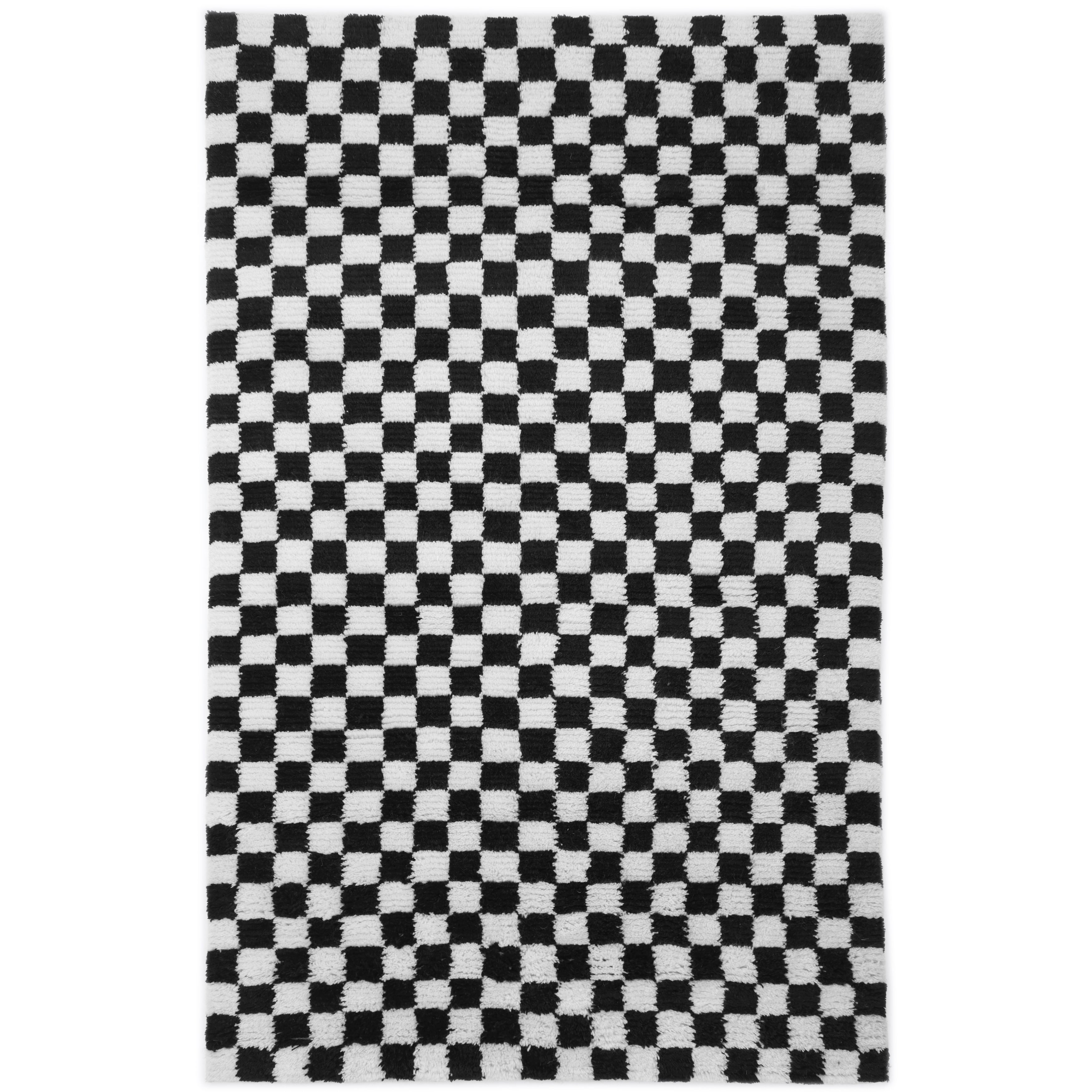 Stamford Handmade Contemporary Checkered Black Area Rug