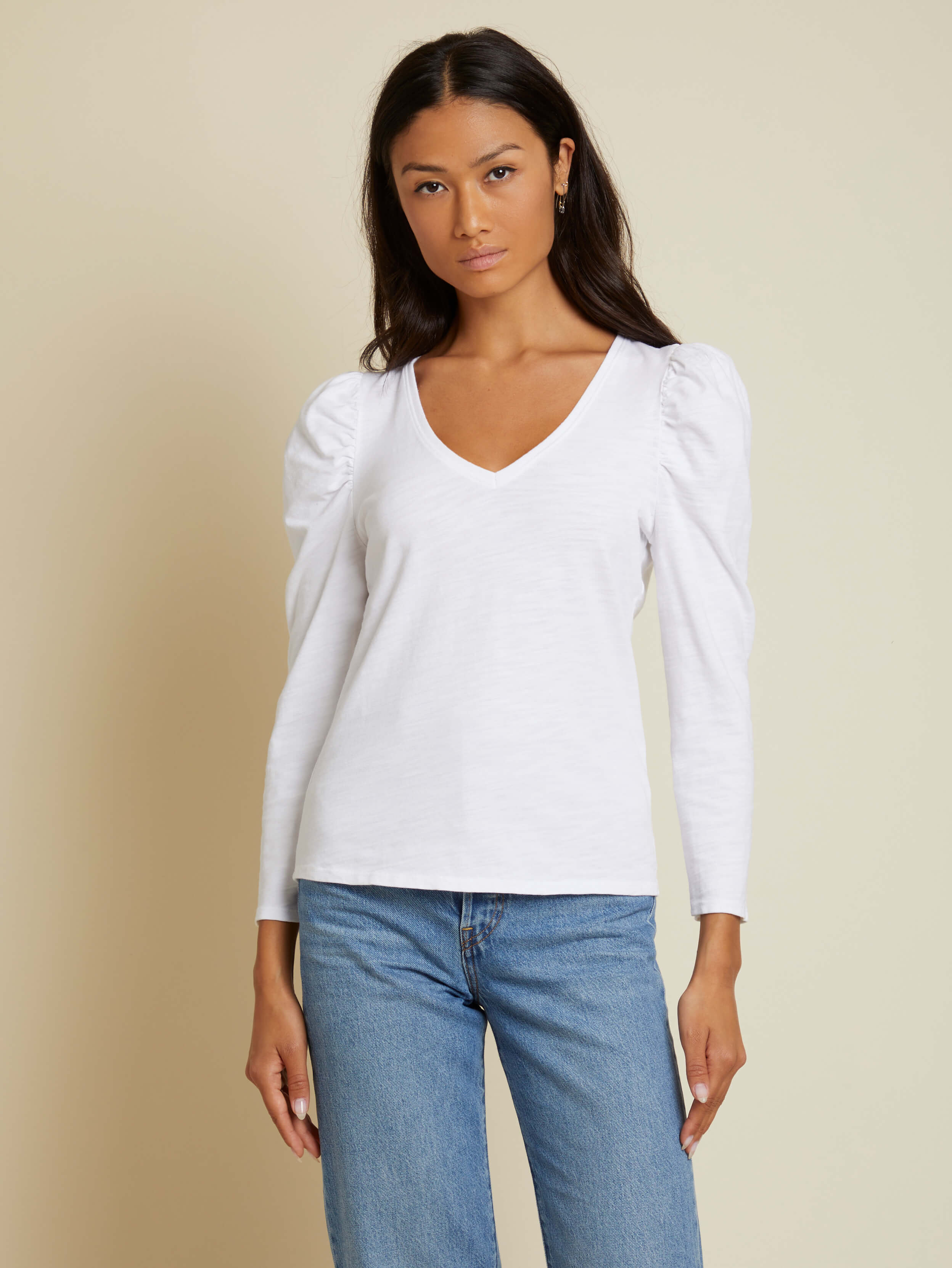 NATION LTD Saige V Neck Puff Sleeve Top