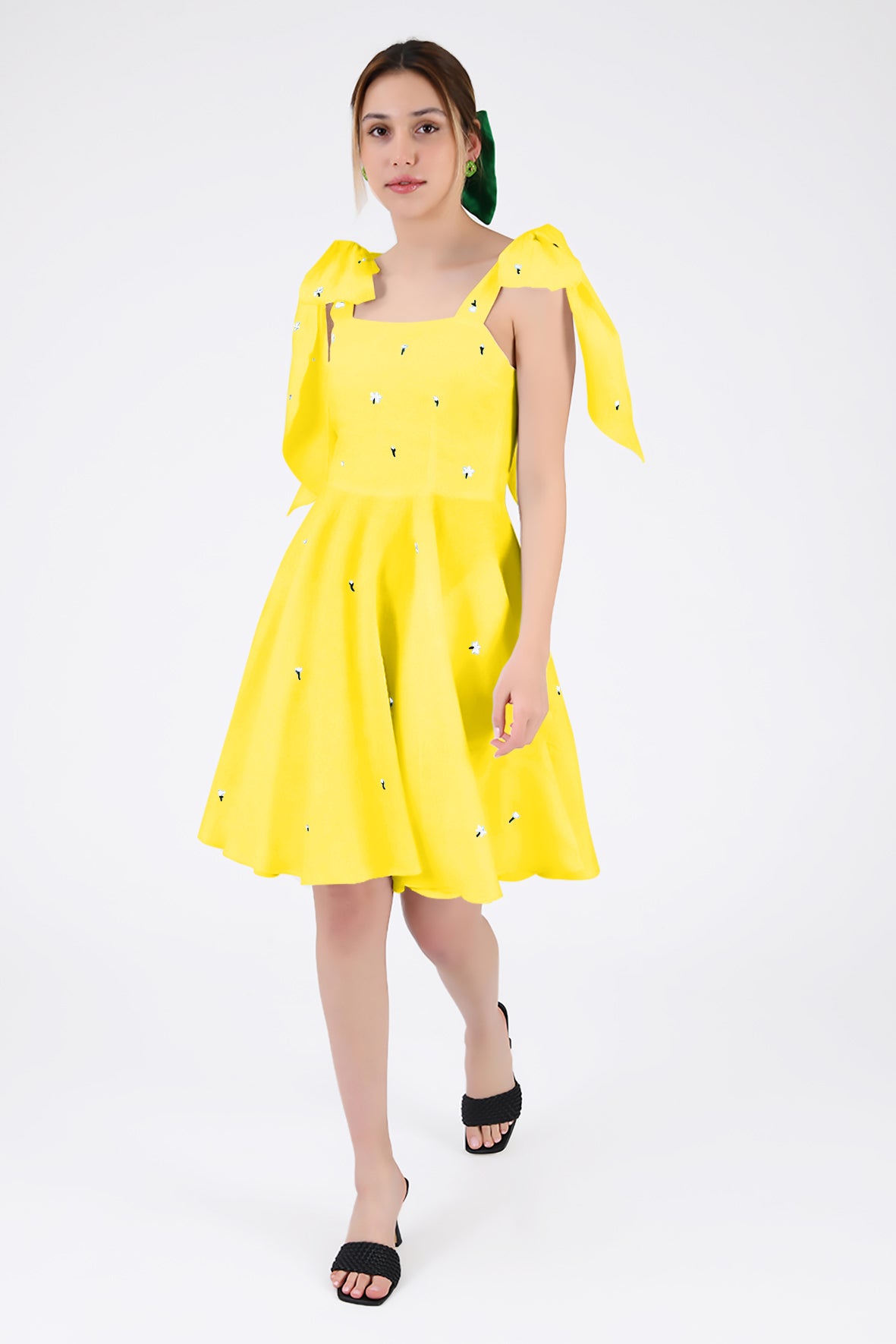 Sara Long Wanga | Bright Yellow (Black And White Embroidery)