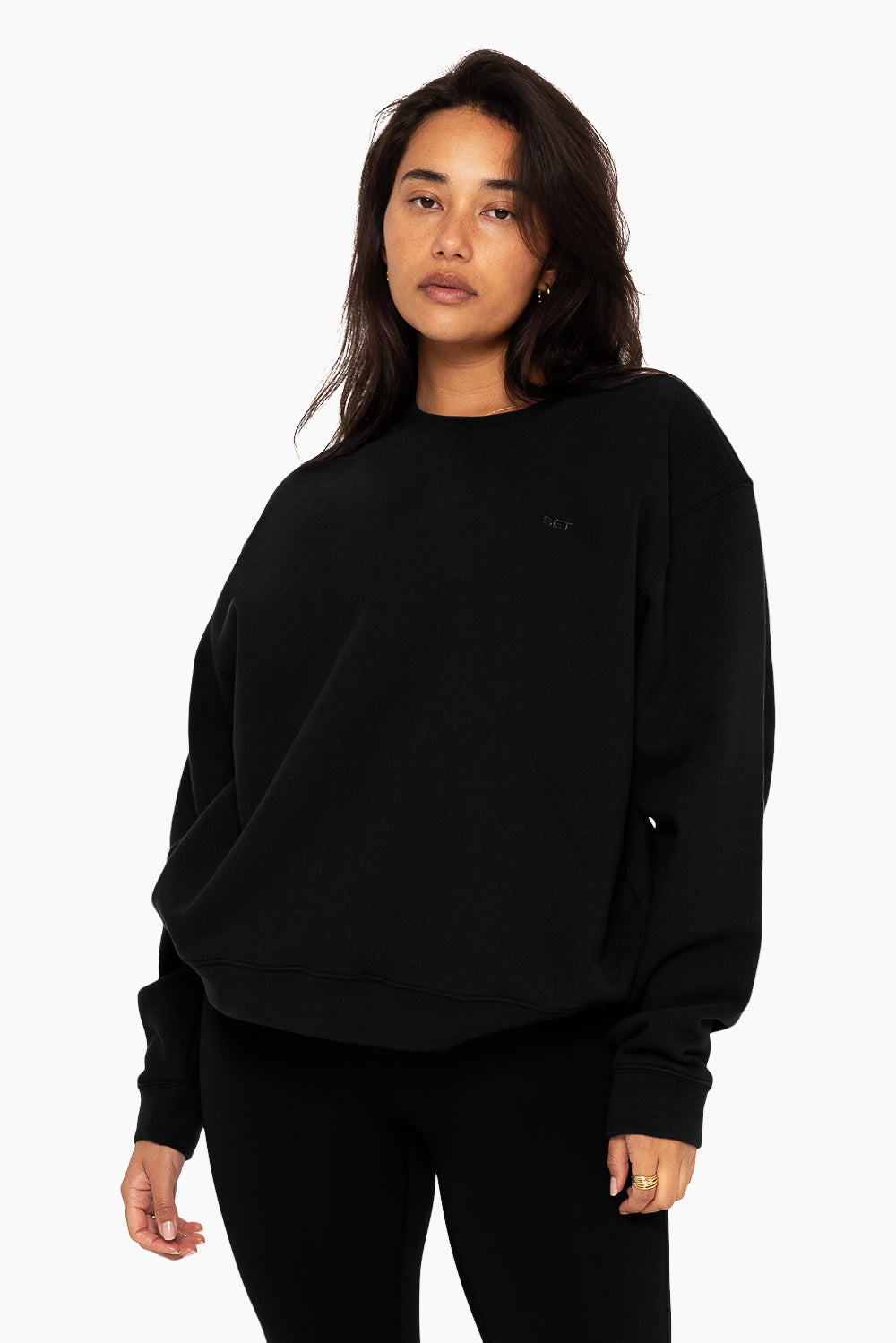 SET, EMBROIDERED HEAVYWEIGHT SWEATS CREWNECK IN ONYX