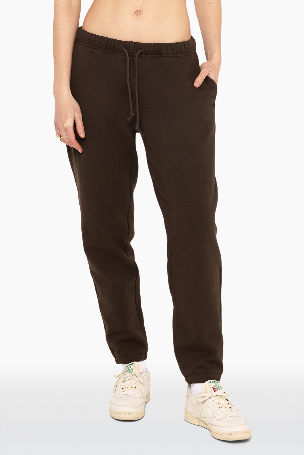 SET, EMBROIDERED HEAVYWEIGHT SWEATS DRAWSTRING SWEATPANTS IN ESPRESSO