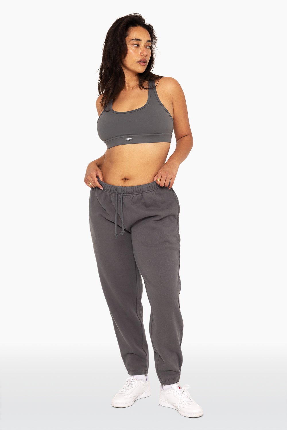 SET, EMBROIDERED HEAVYWEIGHT SWEATS DRAWSTRING SWEATPANTS IN GRAPHITE