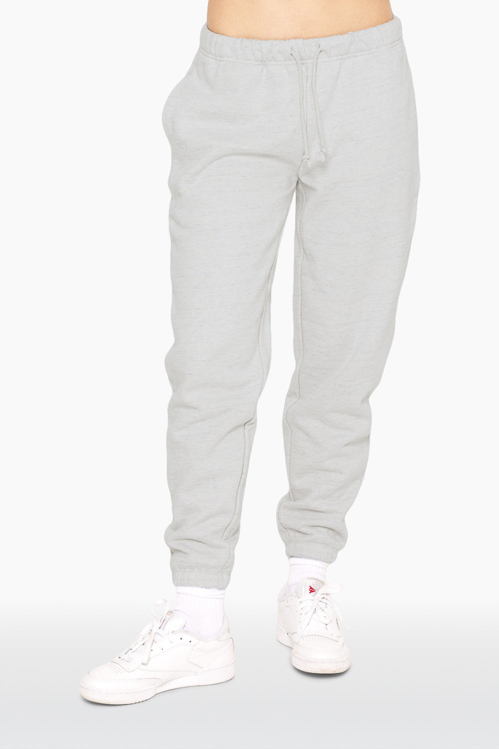 SET, EMBROIDERED HEAVYWEIGHT SWEATS DRAWSTRING SWEATPANTS IN HEATHER GREY