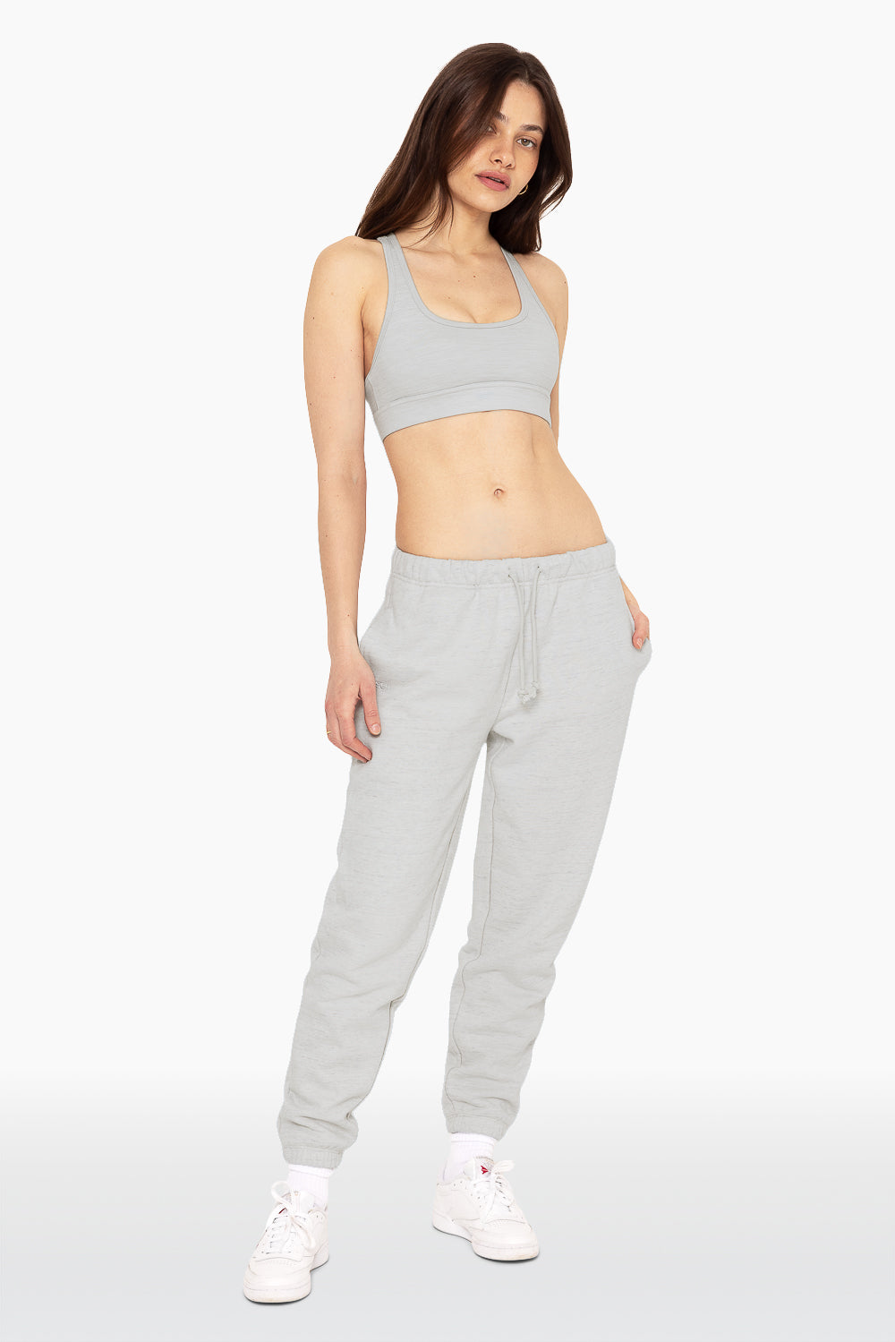 SET, EMBROIDERED HEAVYWEIGHT SWEATS DRAWSTRING SWEATPANTS IN HEATHER GREY