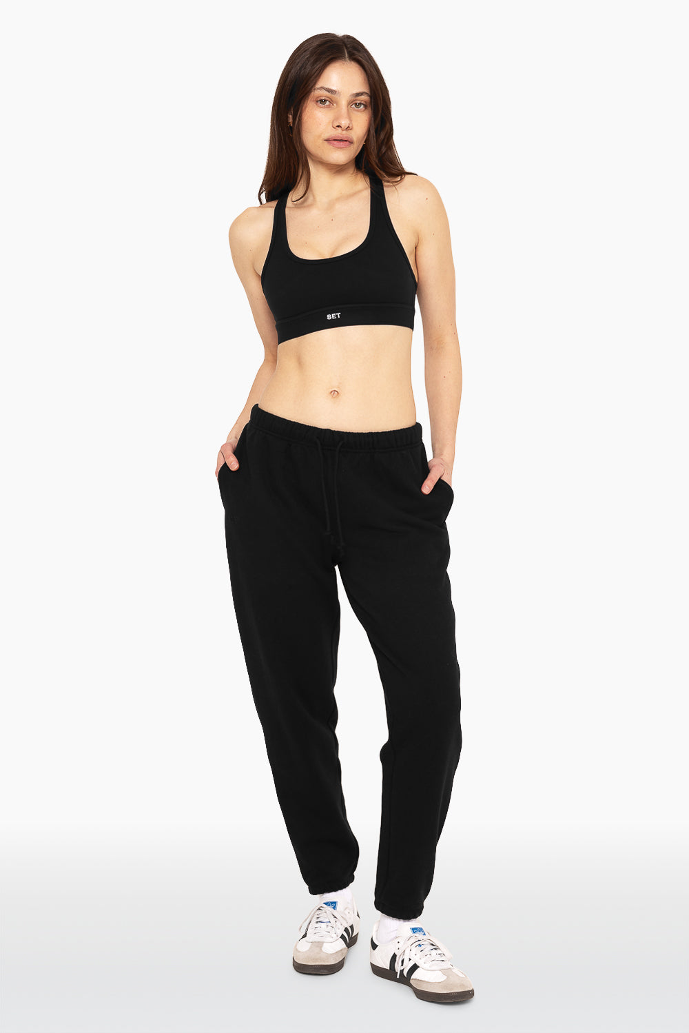 SET, EMBROIDERED HEAVYWEIGHT SWEATS DRAWSTRING SWEATPANTS IN ONYX